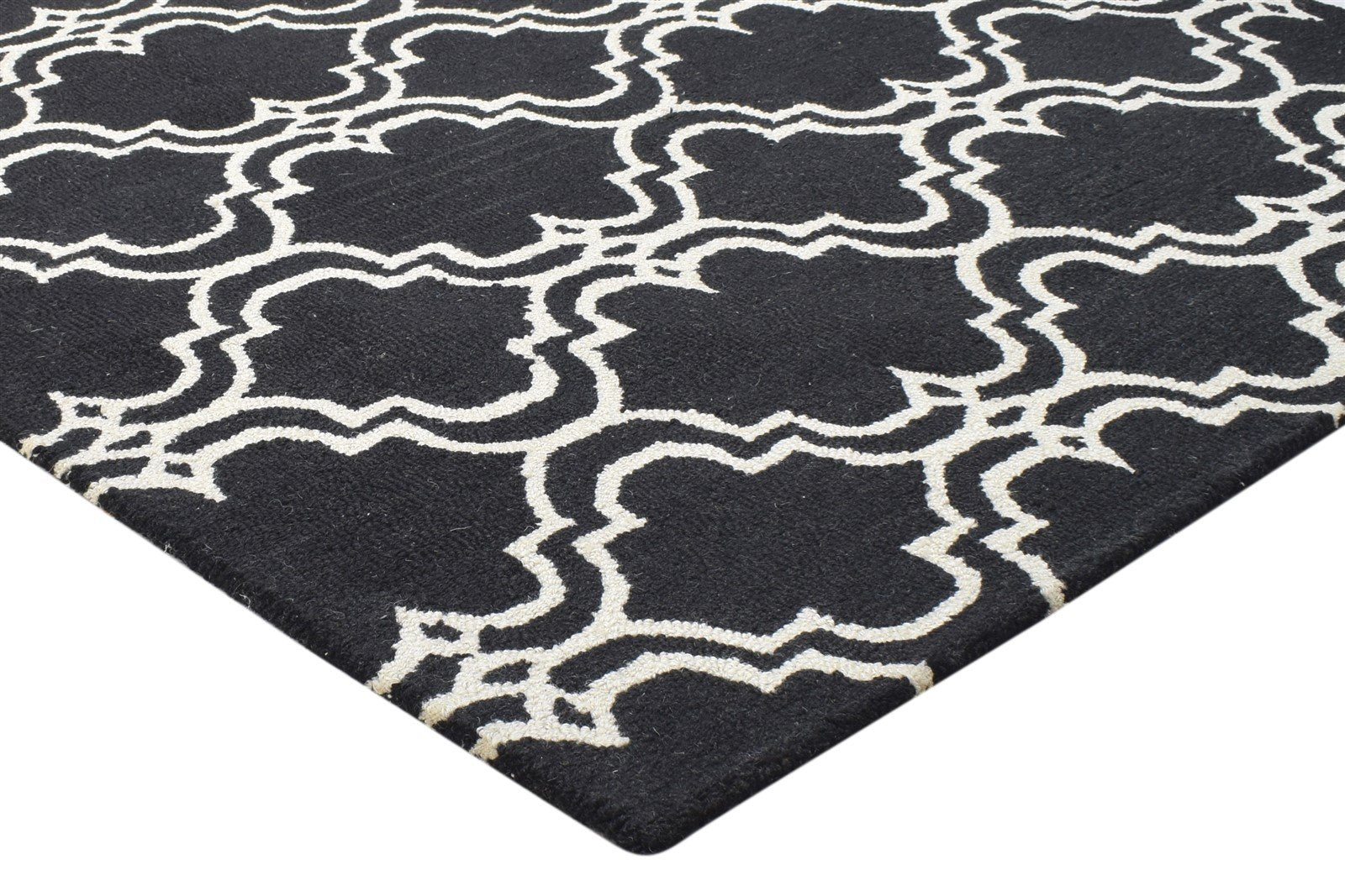 Black Wool Rug 4' X 6' Modern Hand Tufted Moroccan Trellis Room Size Carpet 