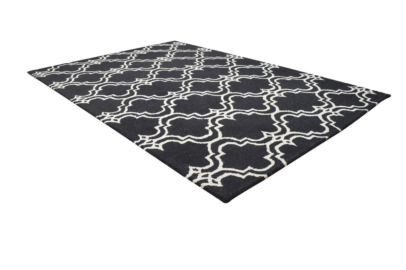 Black Wool Rug 4' X 6' Modern Hand Tufted Moroccan Trellis Room Size Carpet 