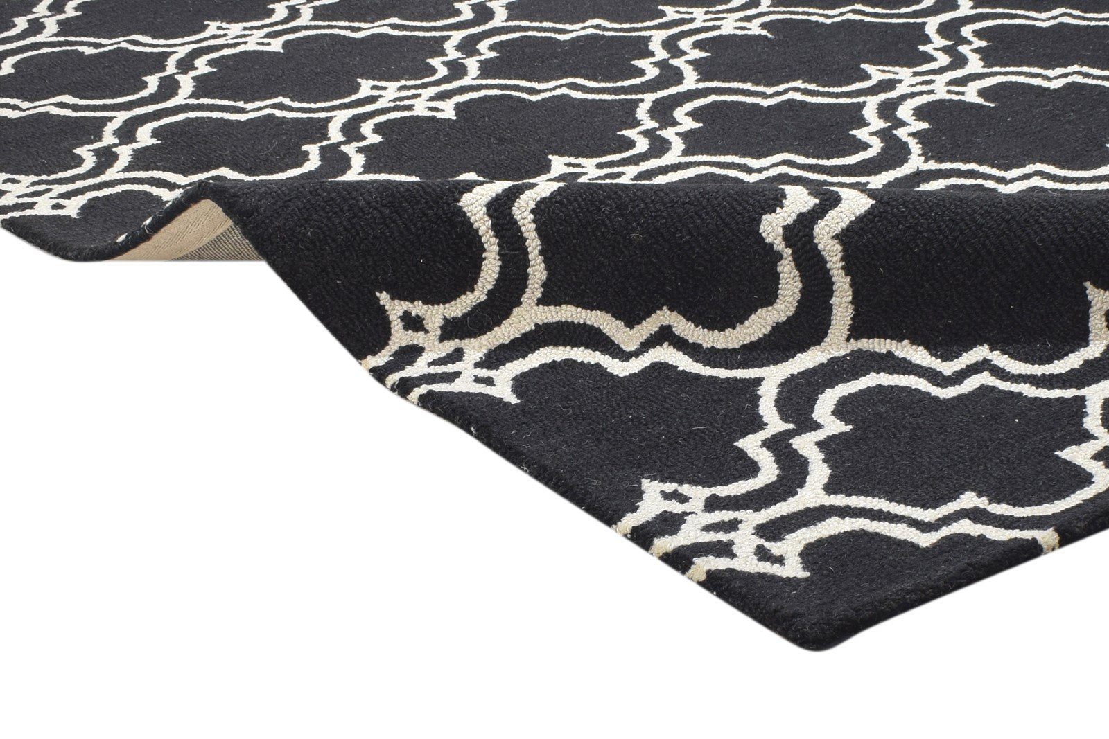 Black Wool Rug 4' X 6' Modern Hand Tufted Moroccan Trellis Room Size Carpet 