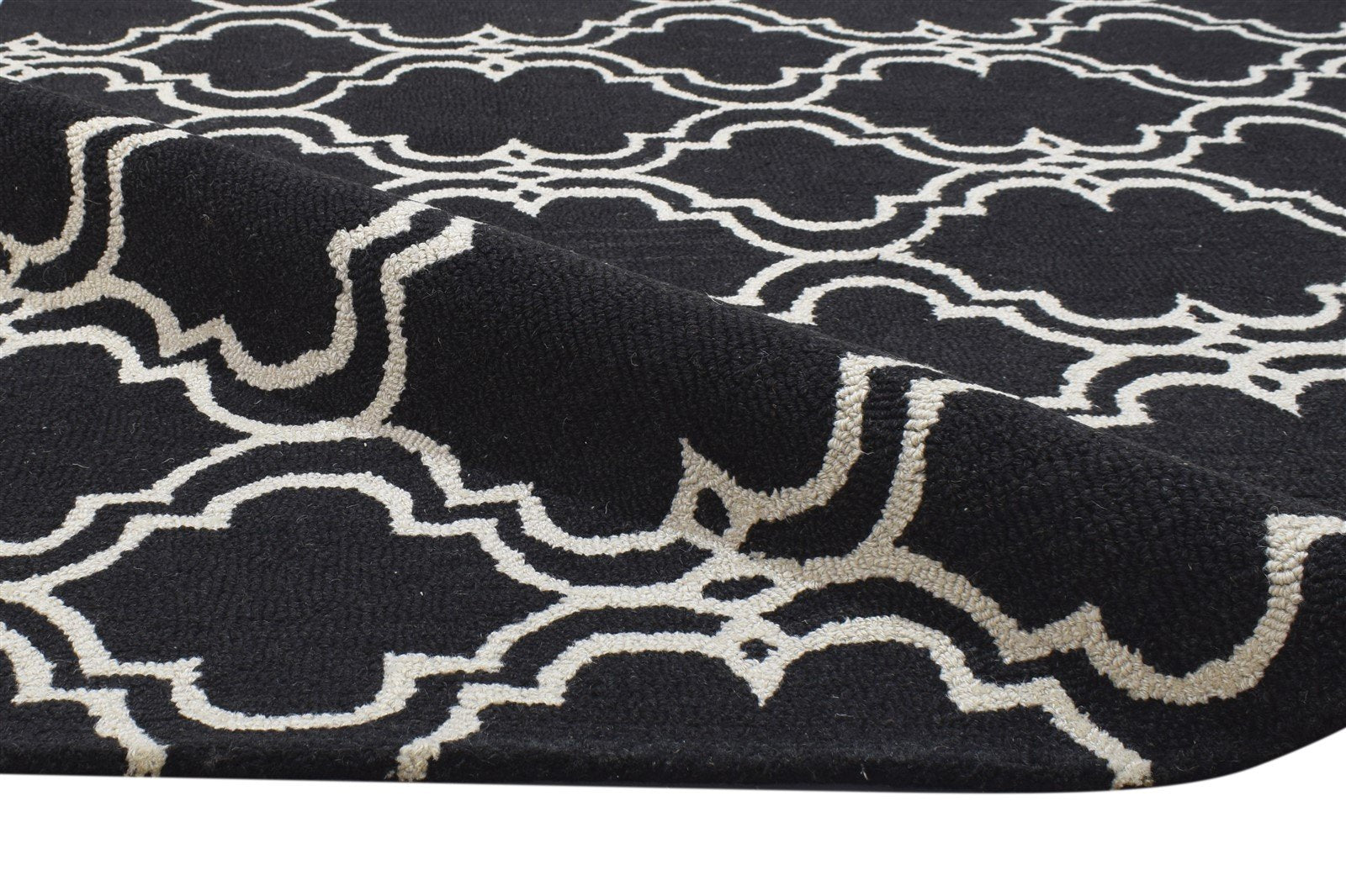 Black Wool Rug 4' X 6' Modern Hand Tufted Moroccan Trellis Room Size Carpet 