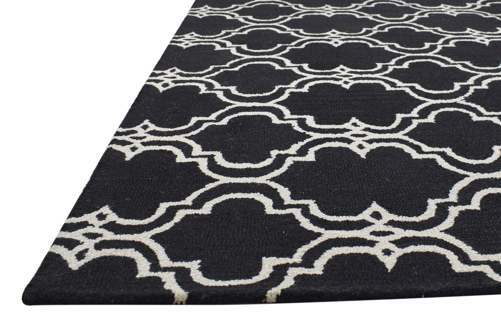 Black Wool Rug 4' X 6' Modern Hand Tufted Moroccan Trellis Room Size Carpet 