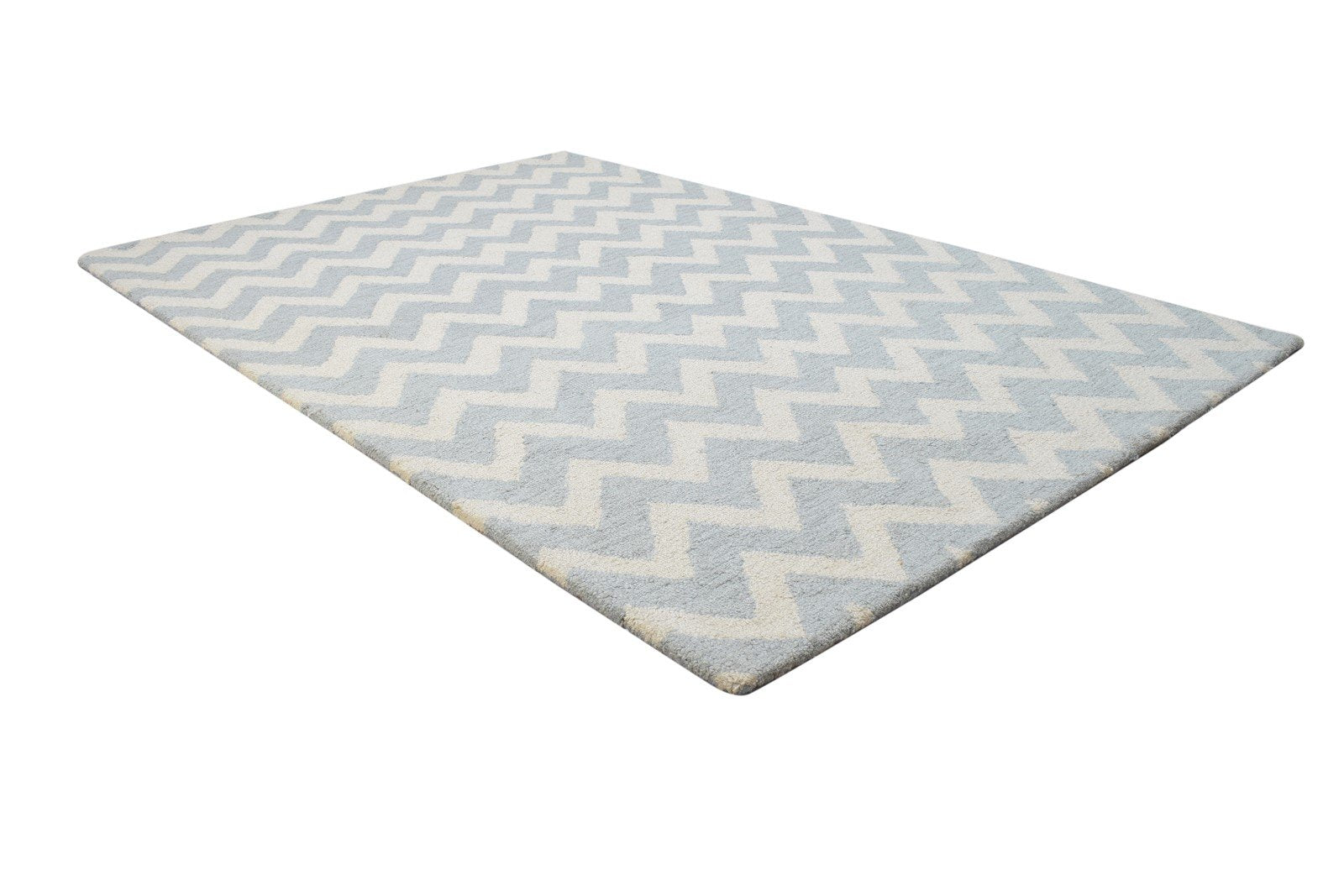 Hand Tufted Grey Wool Rug 4' X 6' Modern Scandinavian Chevron Room Size Carpet 