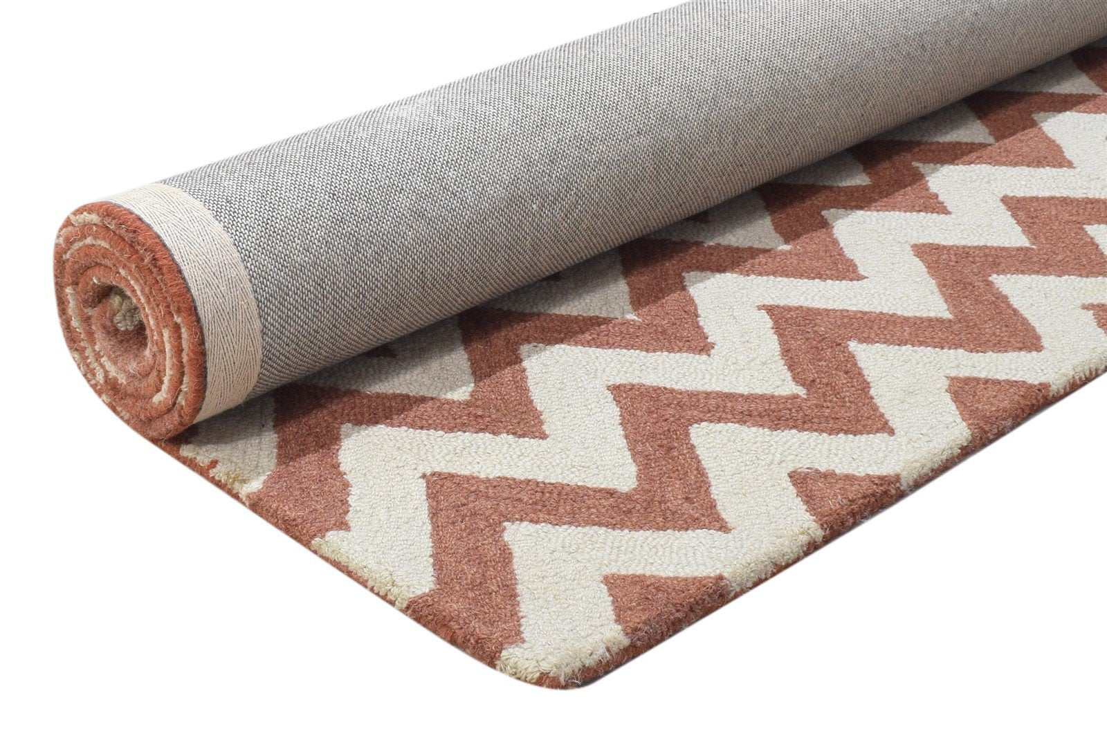 Rust Wool Rug 4' X 6' Modern Hand Tufted Scandinavian Chevron Room Size Carpet 