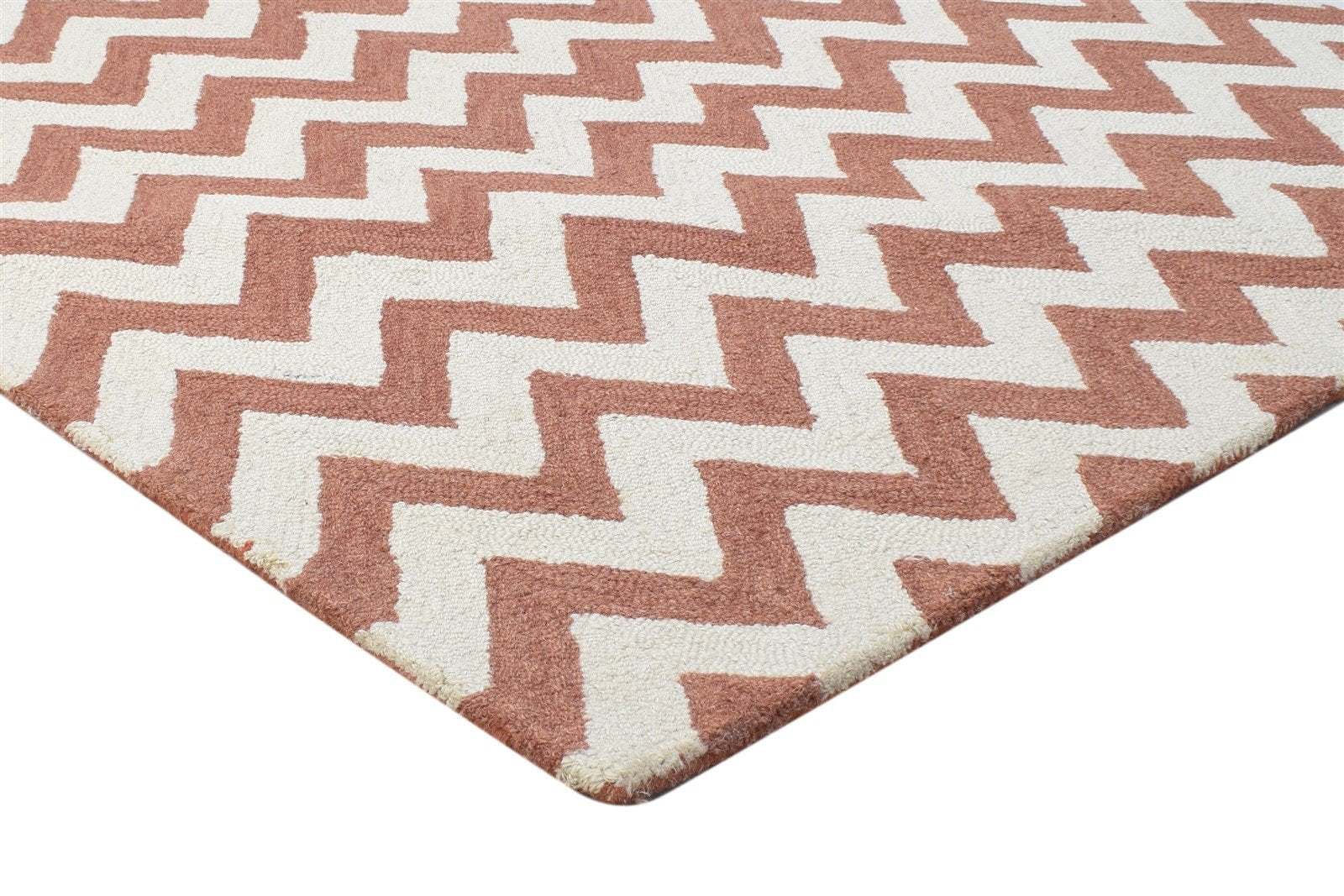 Rust Wool Rug 4' X 6' Modern Hand Tufted Scandinavian Chevron Room Size Carpet 