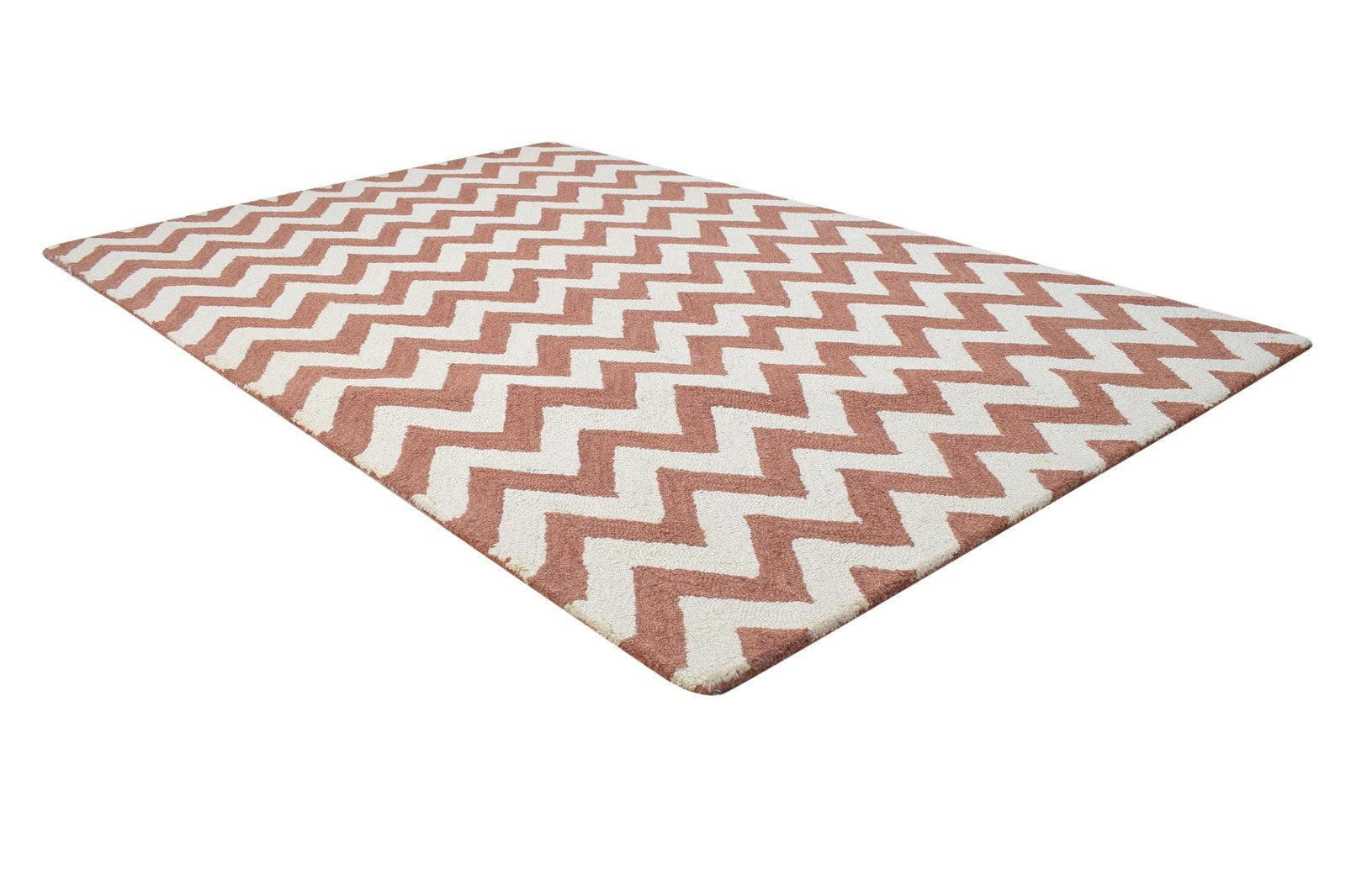 Rust Wool Rug 4' X 6' Modern Hand Tufted Scandinavian Chevron Room Size Carpet 