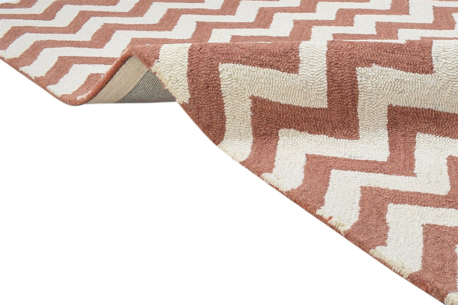 Rust Wool Rug 4' X 6' Modern Hand Tufted Scandinavian Chevron Room Size Carpet 