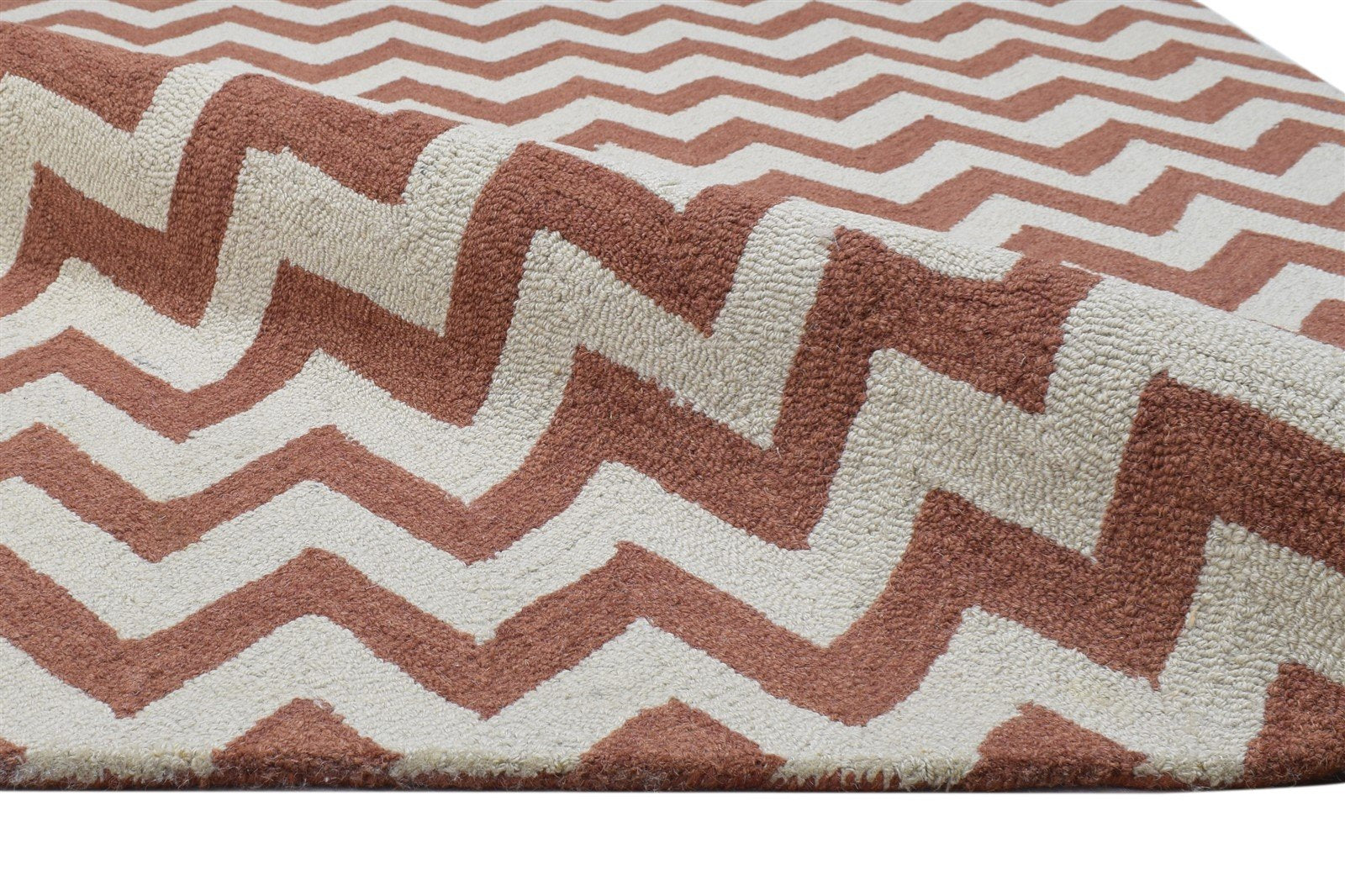 Rust Wool Rug 4' X 6' Modern Hand Tufted Scandinavian Chevron Room Size Carpet 