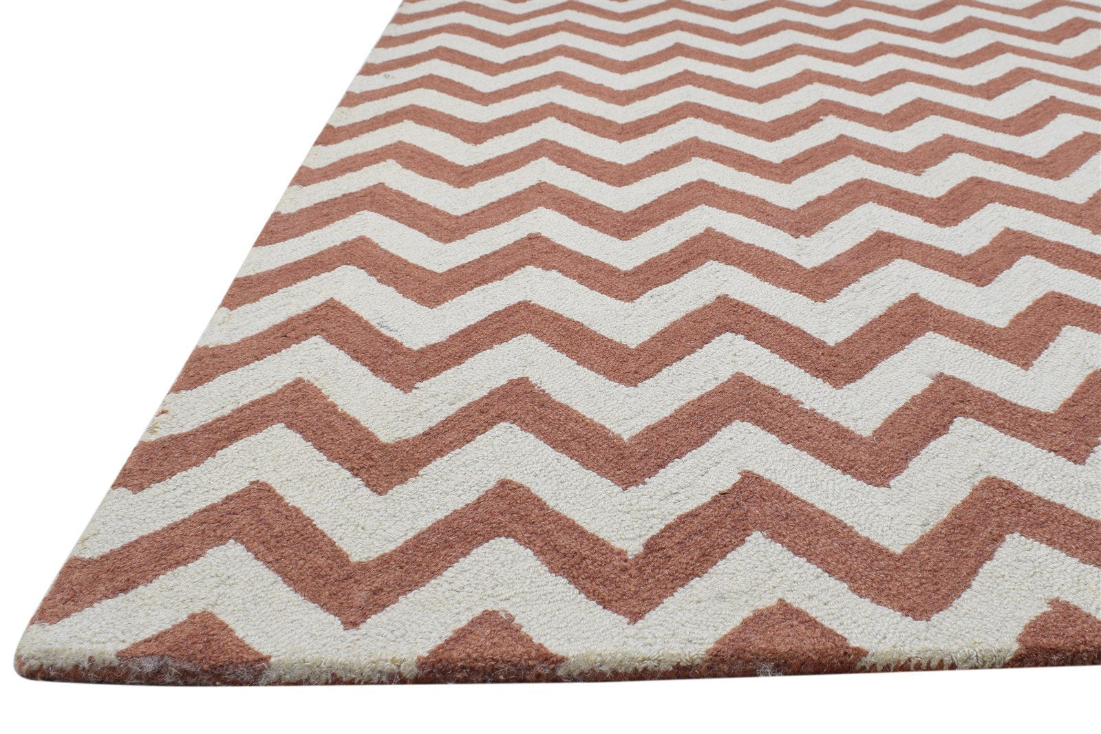 Rust Wool Rug 4' X 6' Modern Hand Tufted Scandinavian Chevron Room Size Carpet 