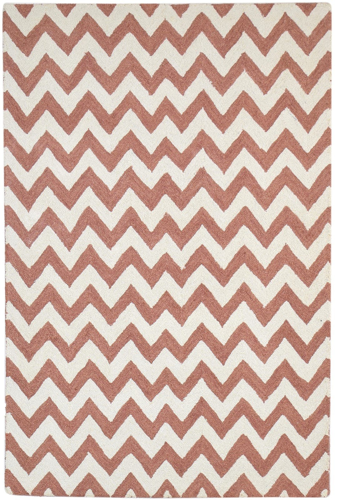 Rust Wool Rug 4' X 6' Modern Hand Tufted Scandinavian Chevron Room Size Carpet 