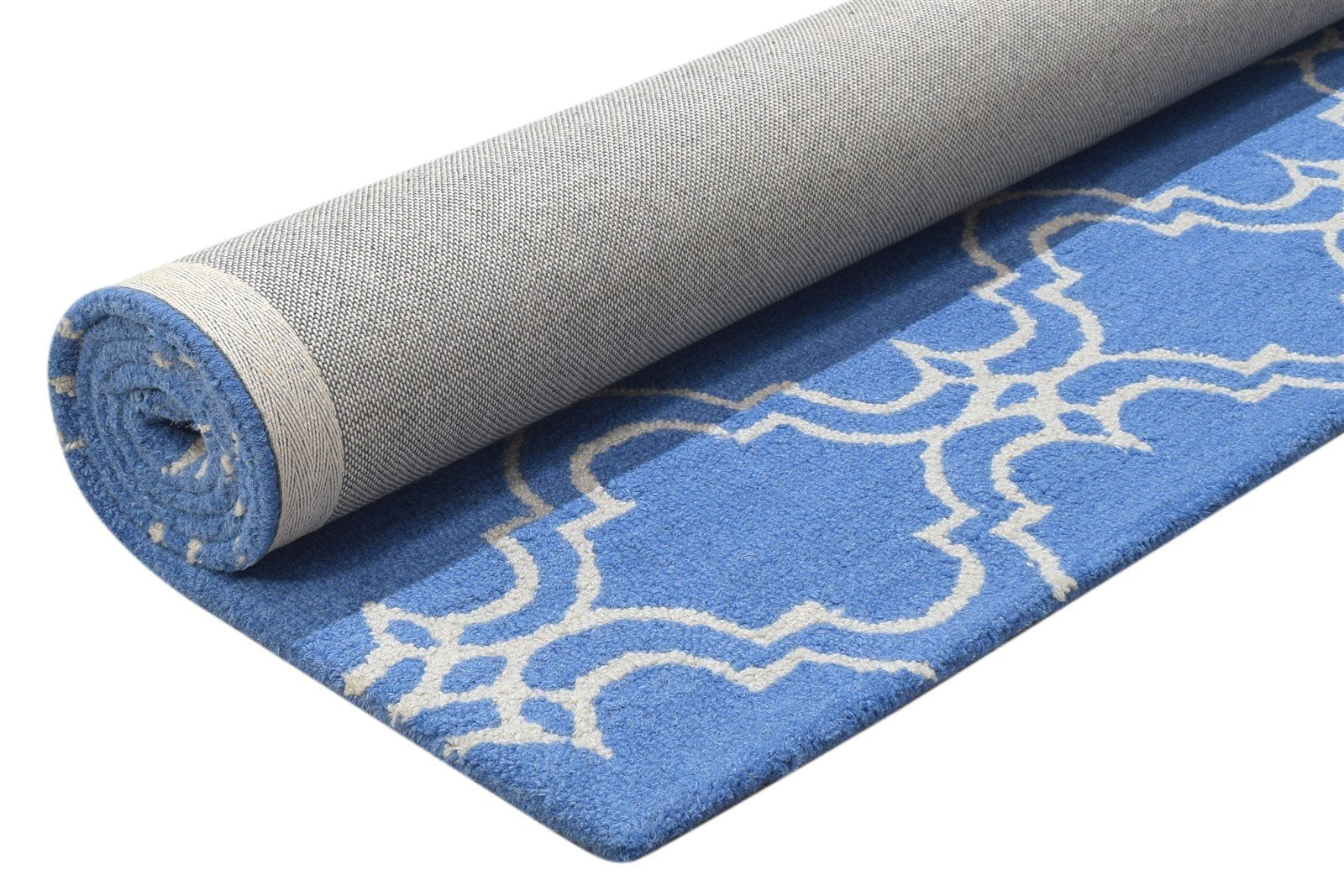 Wool Blue Rug 4' X 6' Modern Hand Tufted Moroccan Trellis Room Size Carpet 