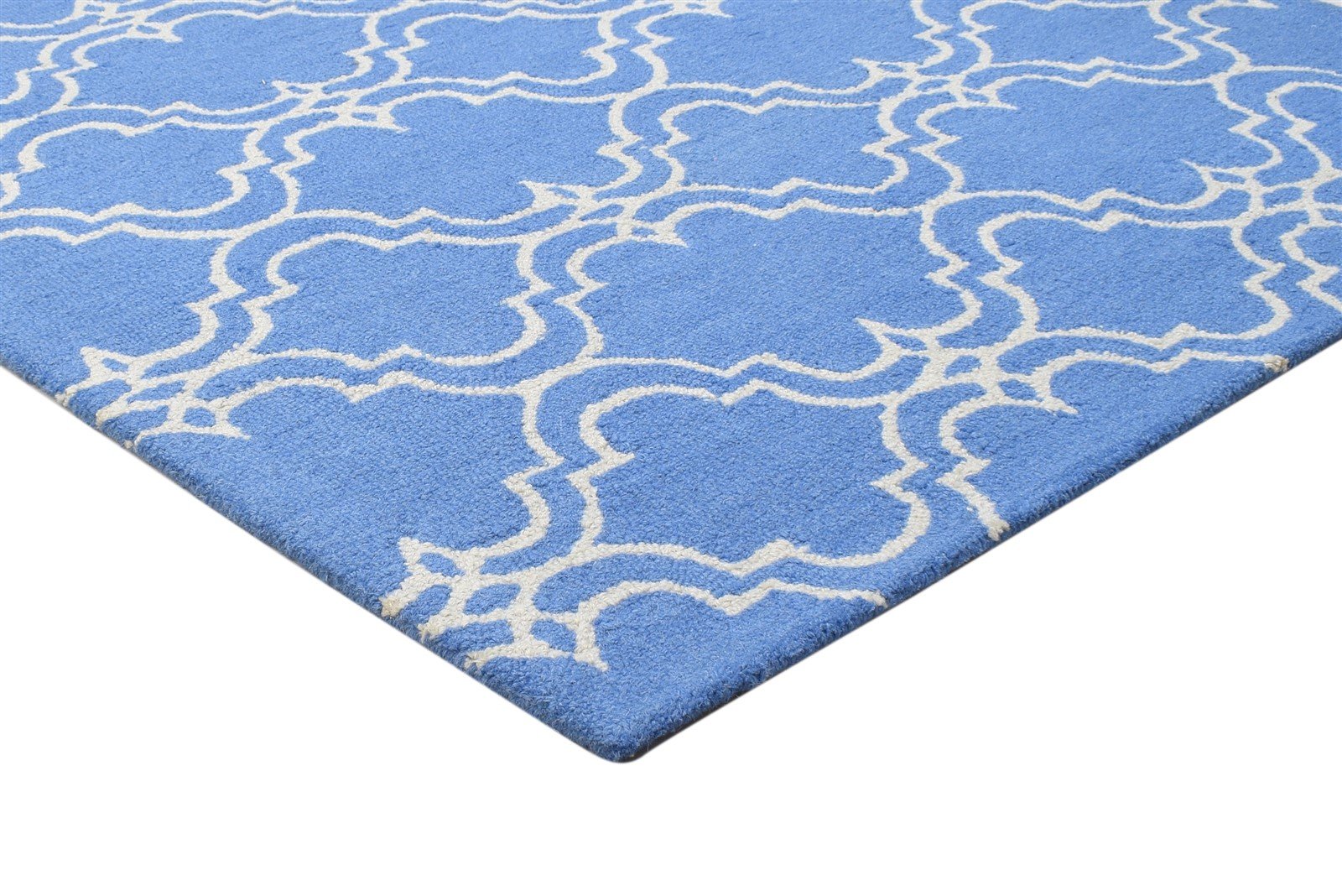 Wool Blue Rug 4' X 6' Modern Hand Tufted Moroccan Trellis Room Size Carpet 