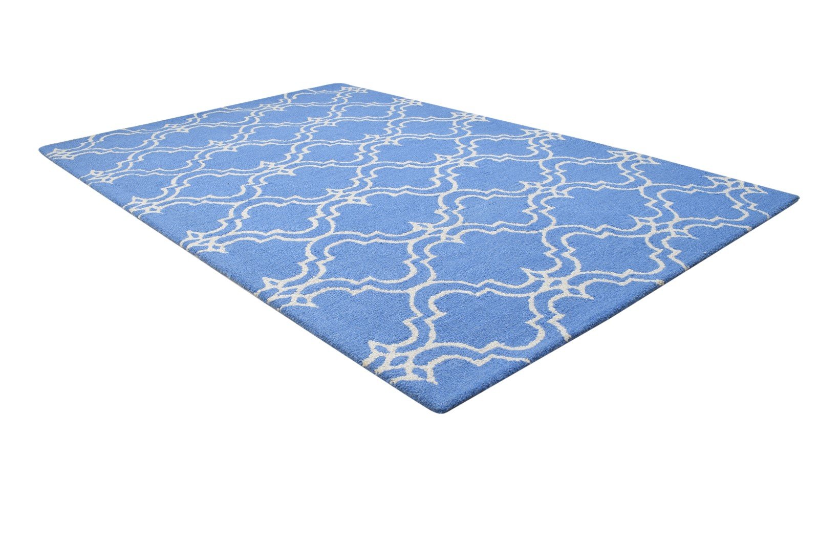 Wool Blue Rug 4' X 6' Modern Hand Tufted Moroccan Trellis Room Size Carpet 