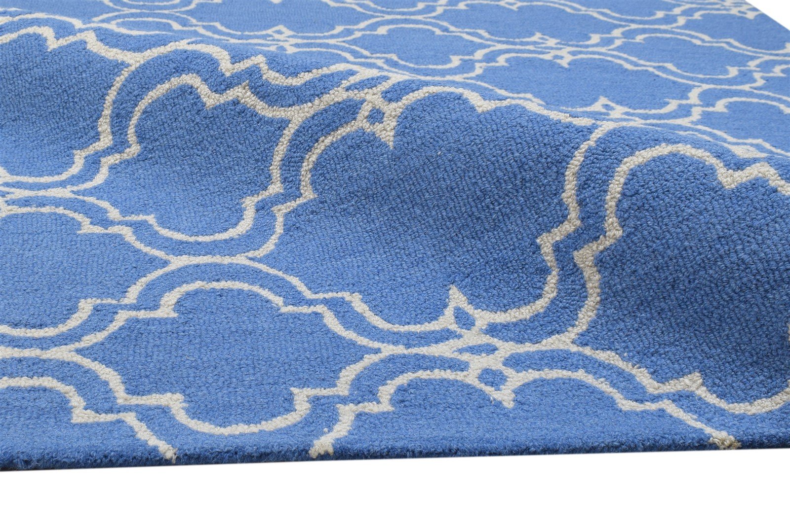 Wool Blue Rug 4' X 6' Modern Hand Tufted Moroccan Trellis Room Size Carpet 