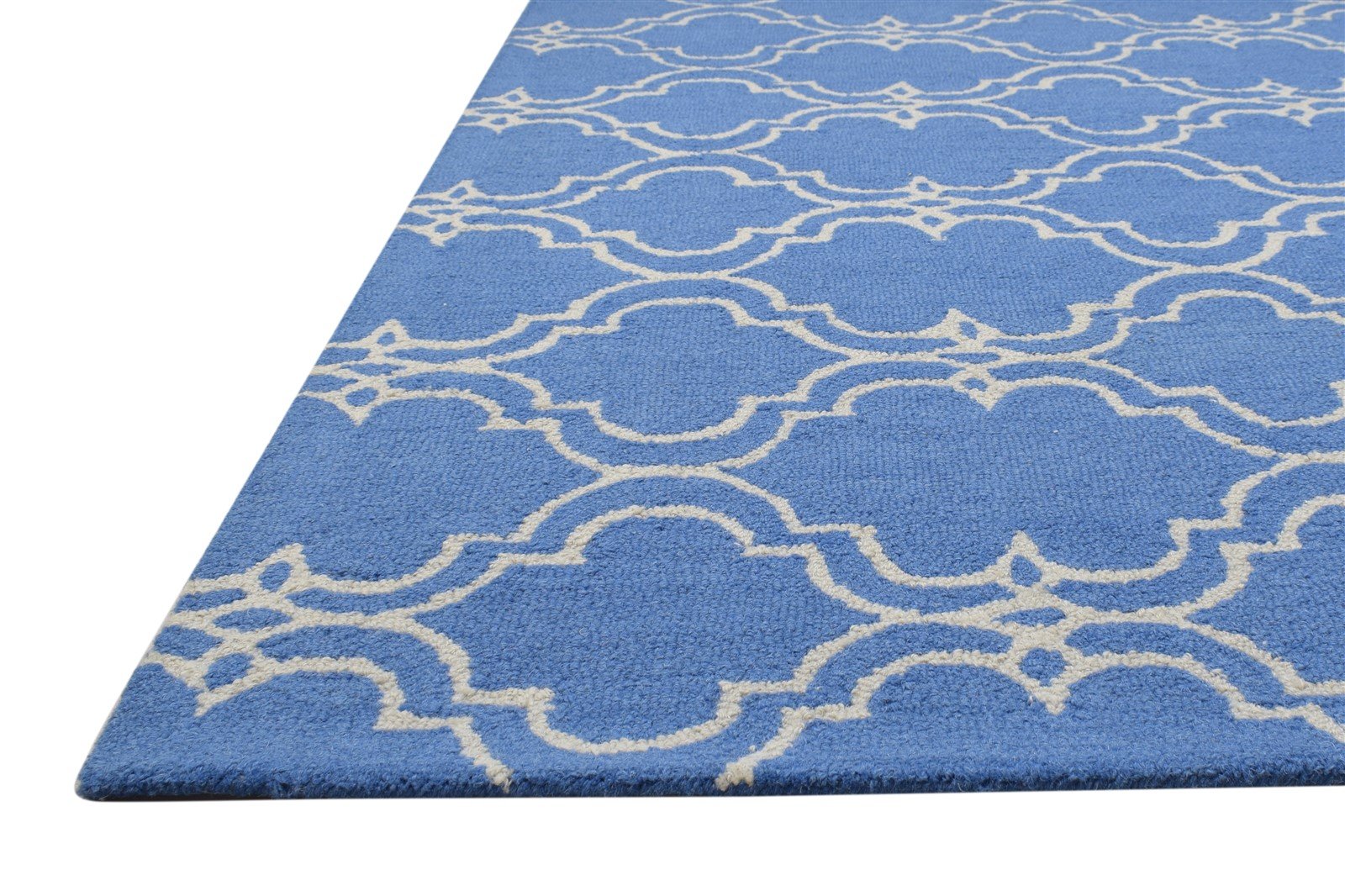 Wool Blue Rug 4' X 6' Modern Hand Tufted Moroccan Trellis Room Size Carpet 