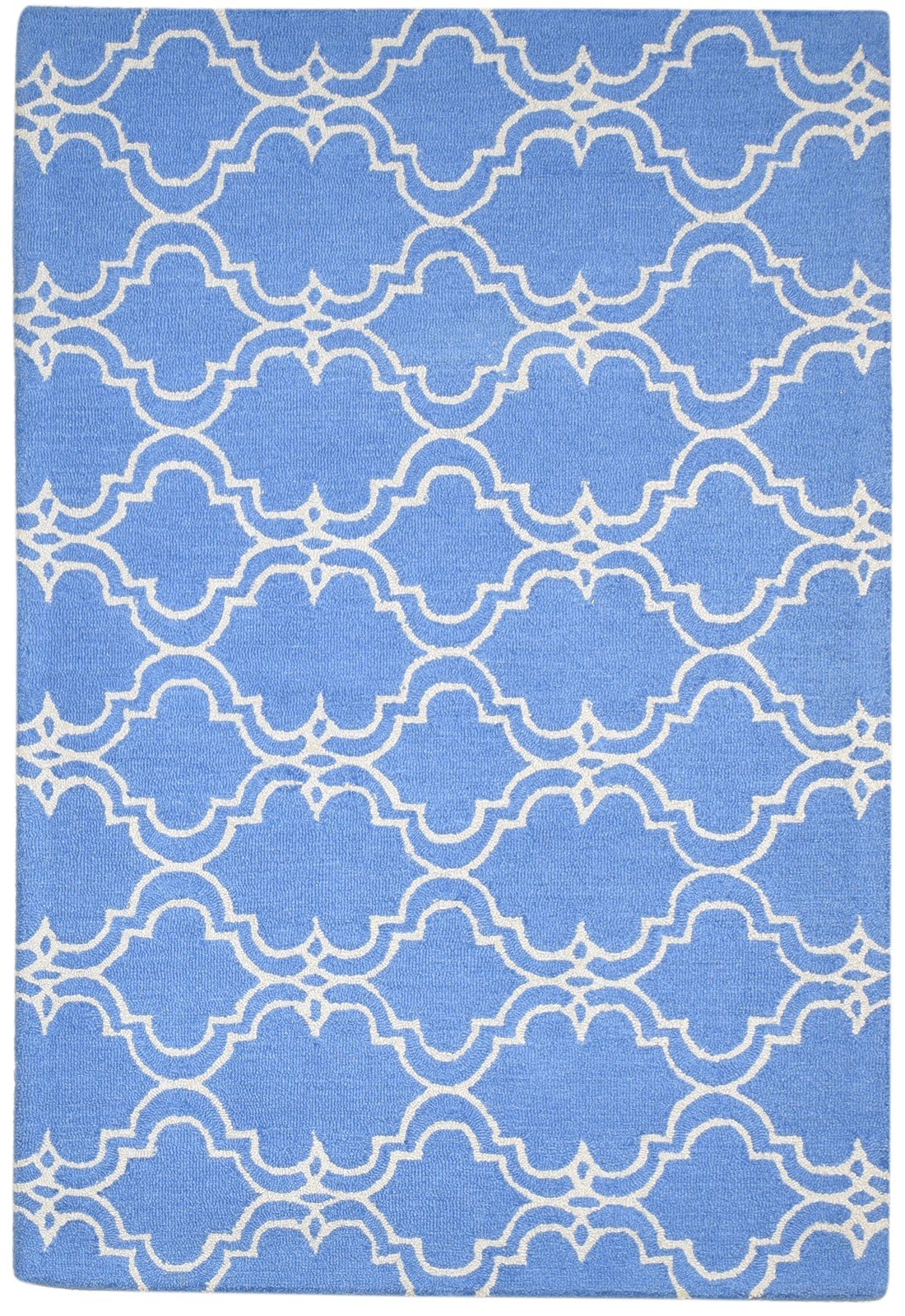 Wool Blue Rug 4' X 6' Modern Hand Tufted Moroccan Trellis Room Size Carpet 