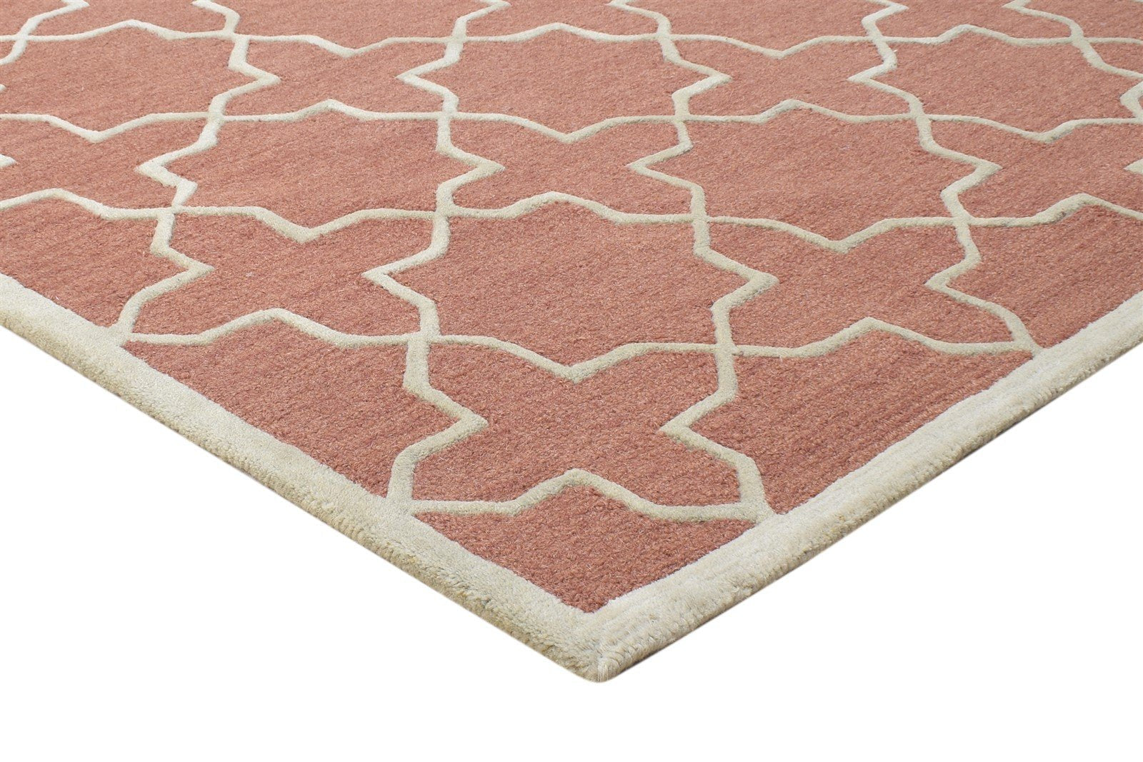 Hand Tufted Rust Wool Rug 4' X 6' Modern Moroccan Geometric Room Size Carpet 