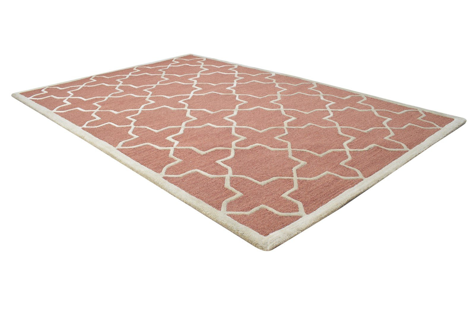 Hand Tufted Rust Wool Rug 4' X 6' Modern Moroccan Geometric Room Size Carpet 