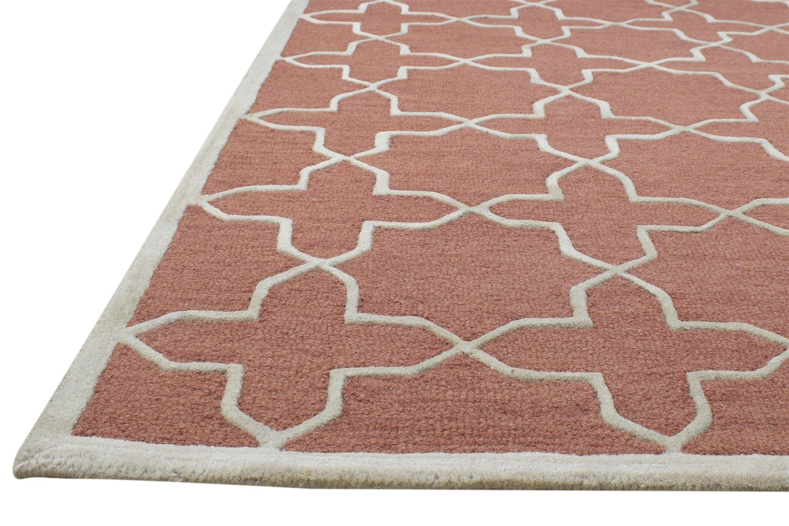 Hand Tufted Rust Wool Rug 4' X 6' Modern Moroccan Geometric Room Size Carpet 