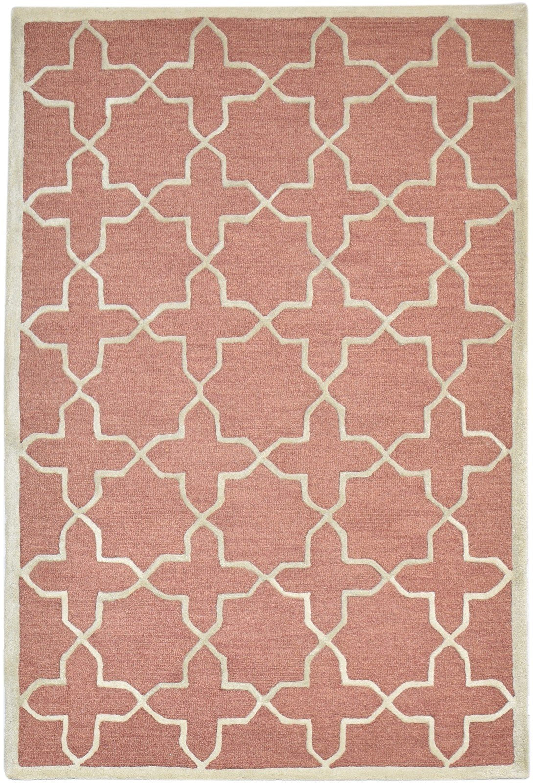 Hand Tufted Rust Wool Rug 4' X 6' Modern Moroccan Geometric Room Size Carpet 