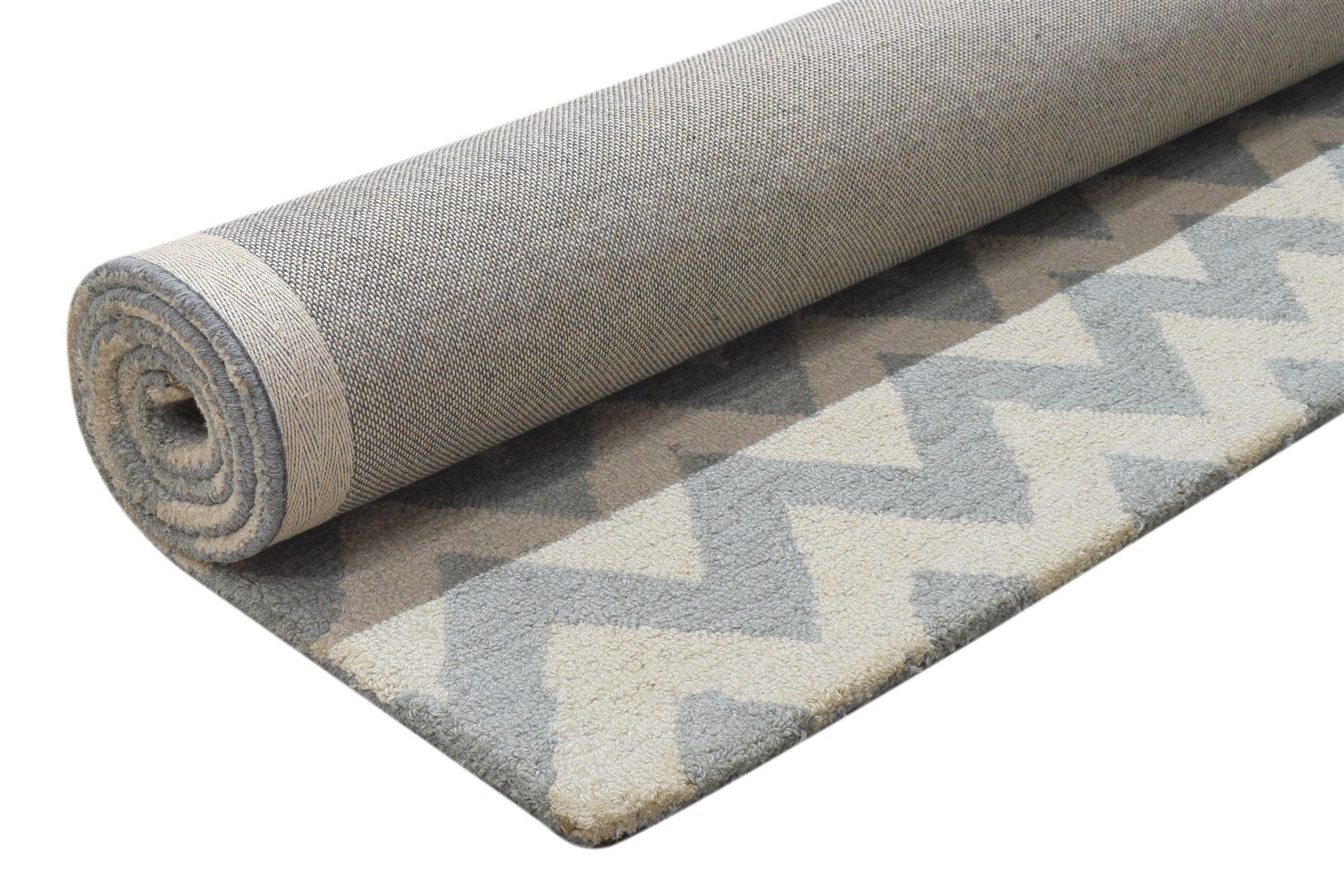 Grey Wool Rug 4' X 6' Modern Hand Tufted Scandinavian Chevron Room Size Carpet 