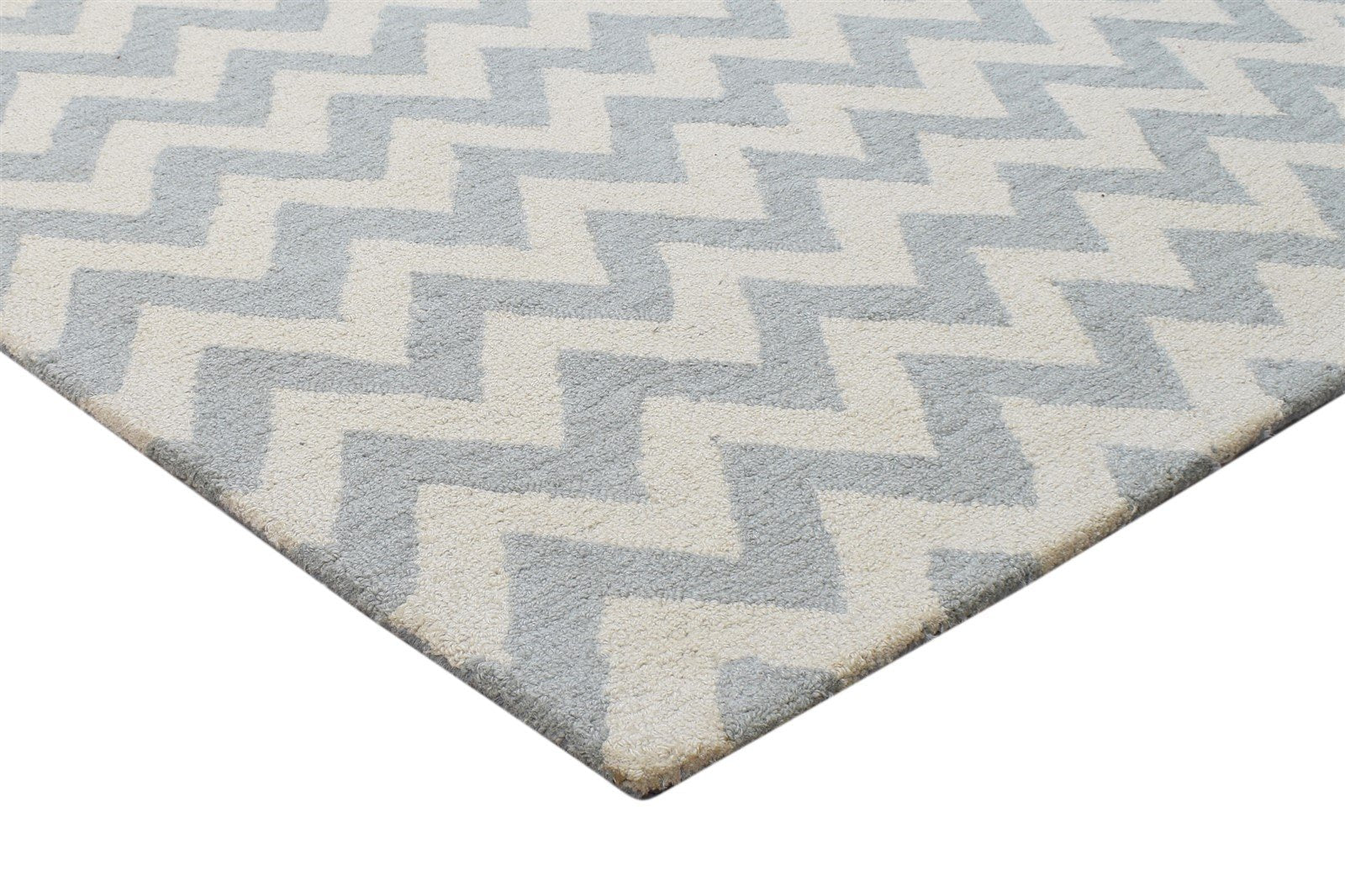 Grey Wool Rug 4' X 6' Modern Hand Tufted Scandinavian Chevron Room Size Carpet 