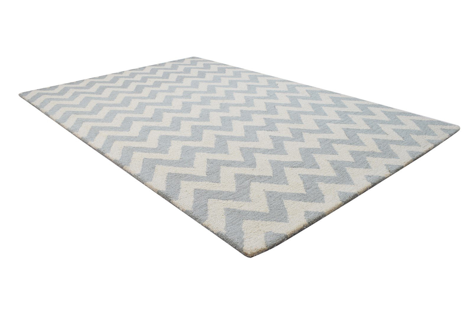 Grey Wool Rug 4' X 6' Modern Hand Tufted Scandinavian Chevron Room Size Carpet 