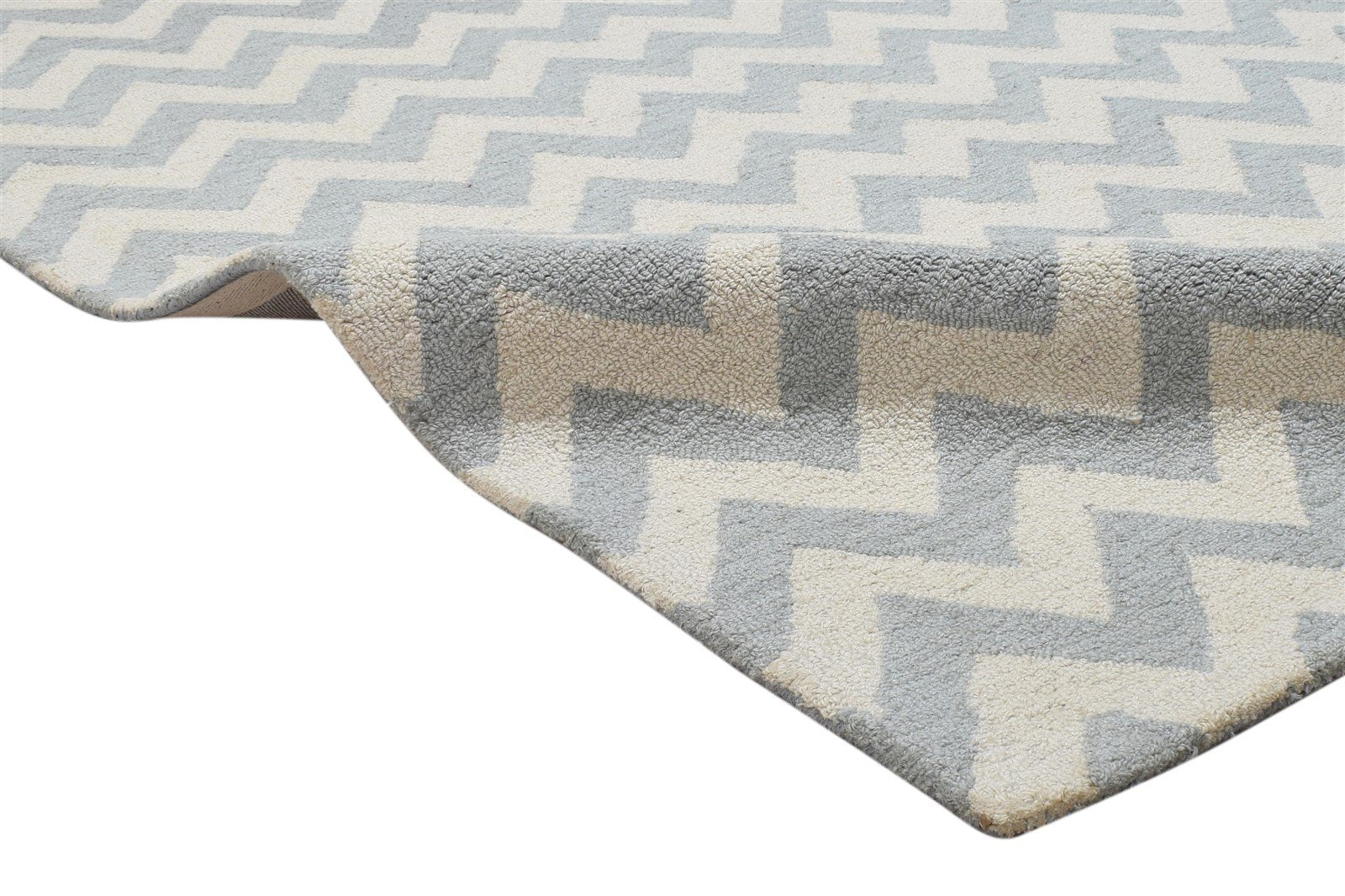 Grey Wool Rug 4' X 6' Modern Hand Tufted Scandinavian Chevron Room Size Carpet 