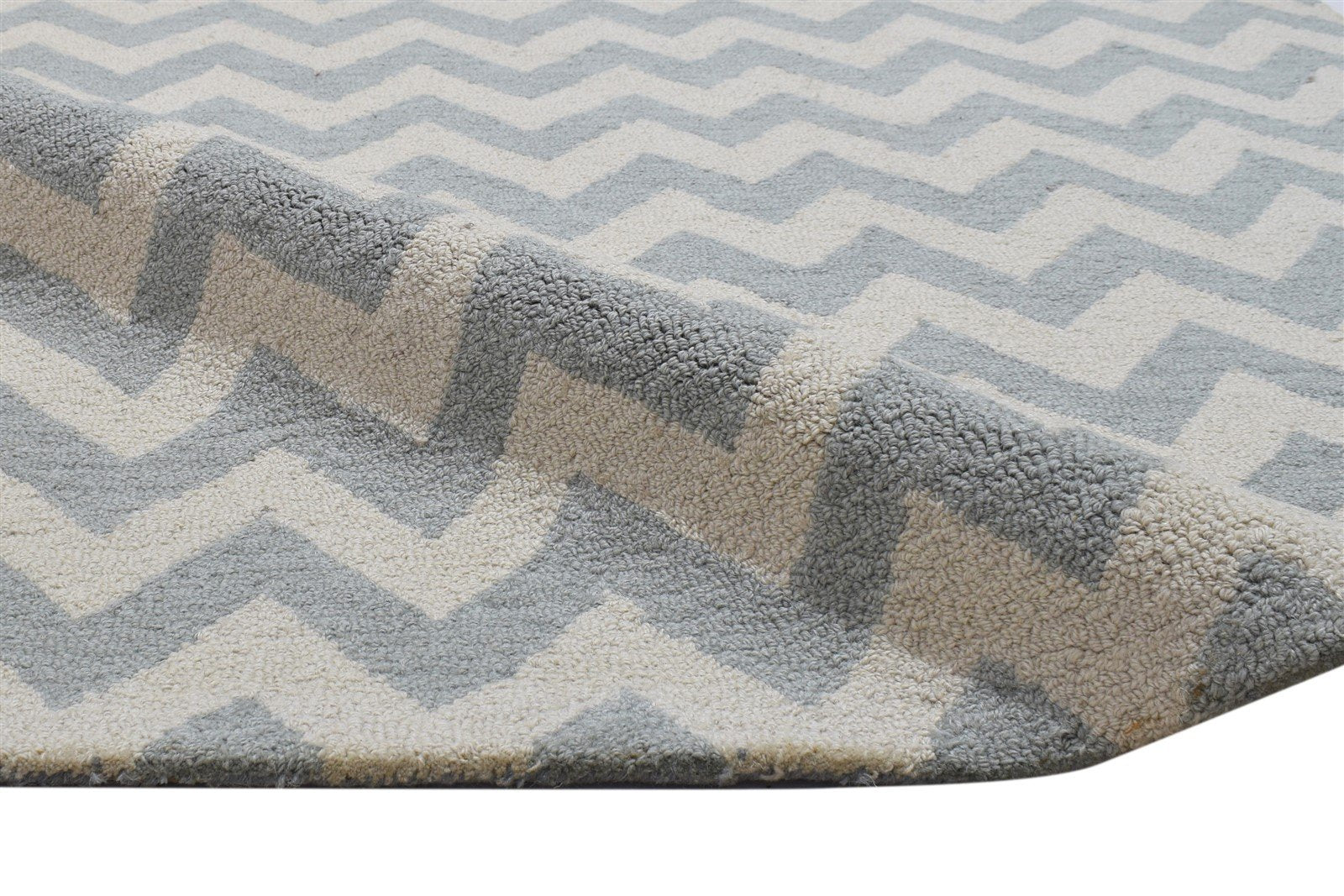 Grey Wool Rug 4' X 6' Modern Hand Tufted Scandinavian Chevron Room Size Carpet 