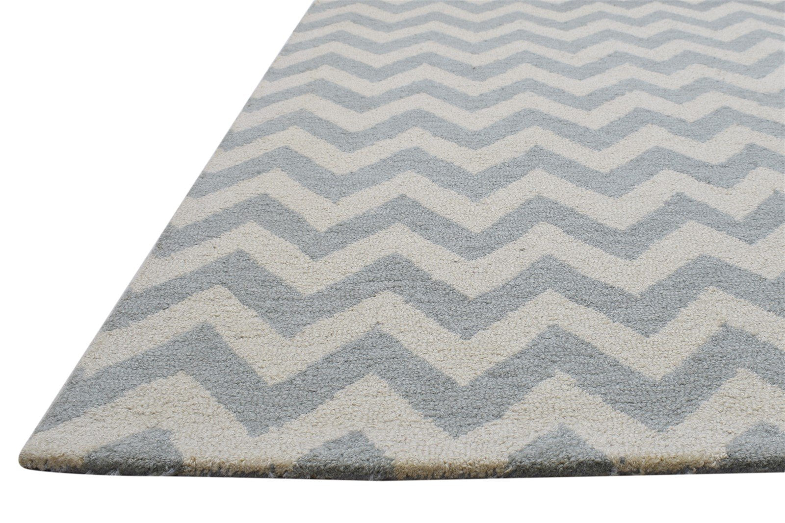 Grey Wool Rug 4' X 6' Modern Hand Tufted Scandinavian Chevron Room Size Carpet 