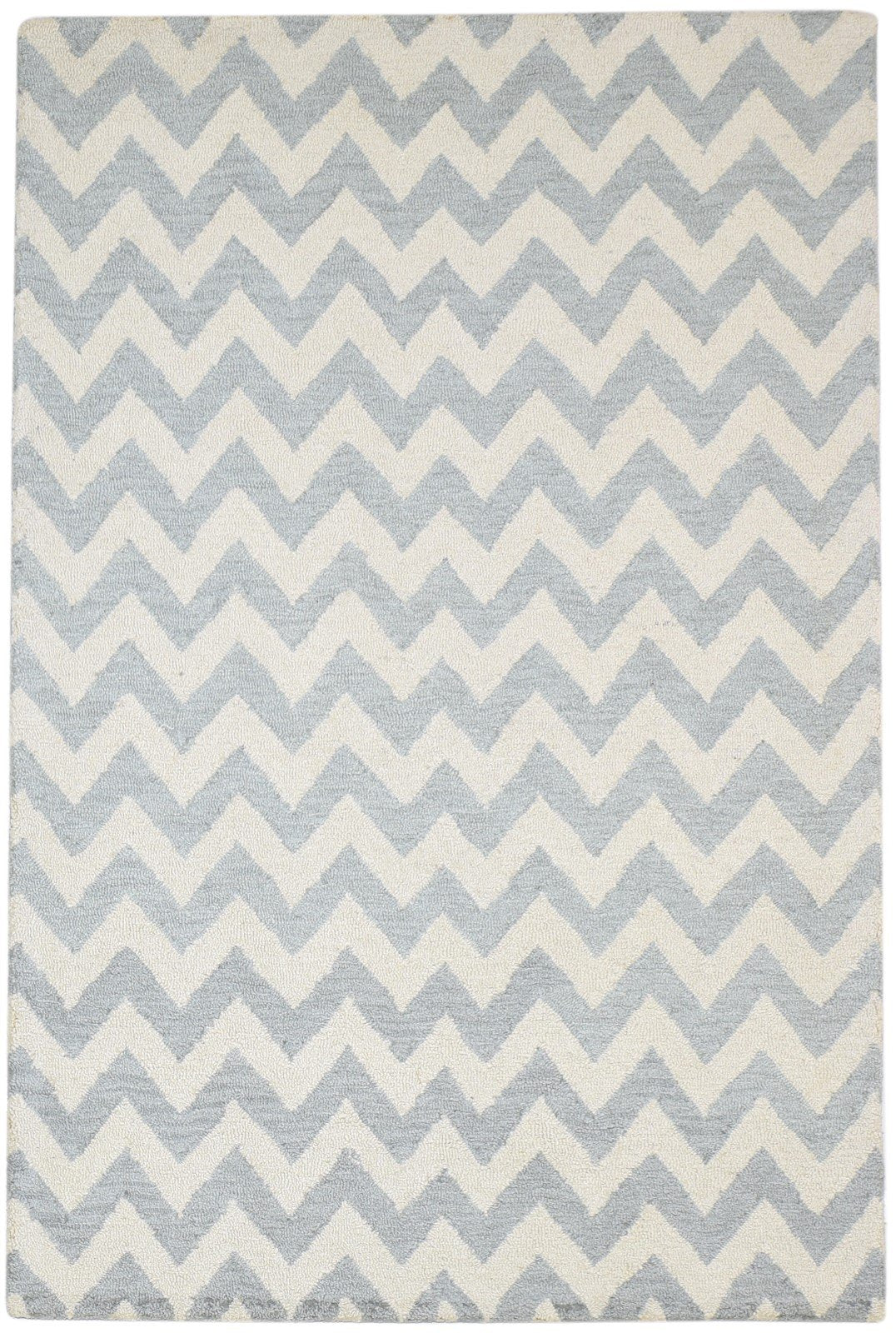 Grey Wool Rug 4' X 6' Modern Hand Tufted Scandinavian Chevron Room Size Carpet 