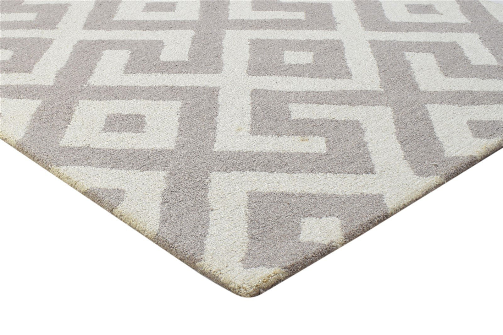 Wool Beige Rug 4X6 Modern Hand Tufted Scandinavian Geometric Room Size Carpet 