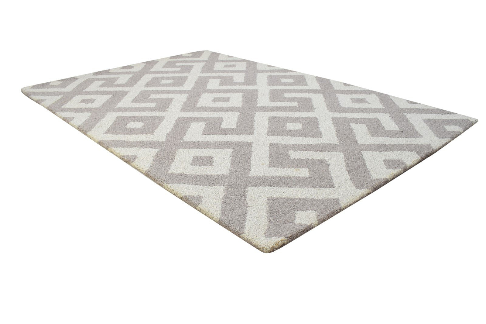 Wool Beige Rug 4X6 Modern Hand Tufted Scandinavian Geometric Room Size Carpet 