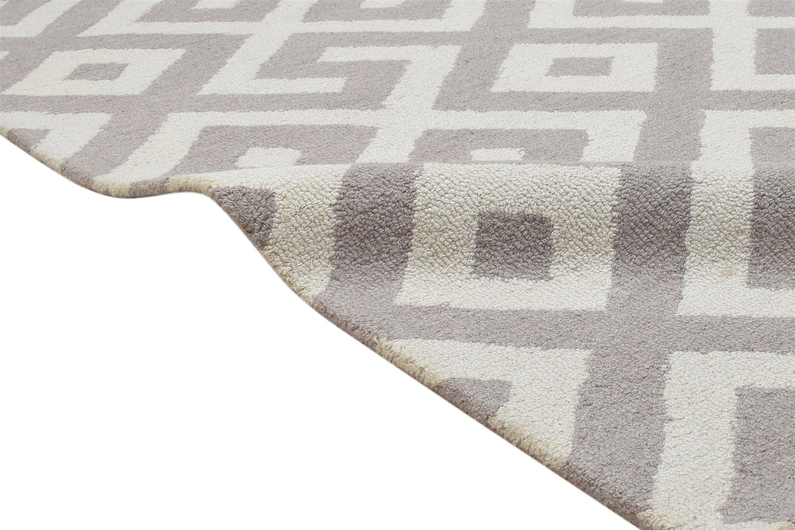 Wool Beige Rug 4X6 Modern Hand Tufted Scandinavian Geometric Room Size Carpet 