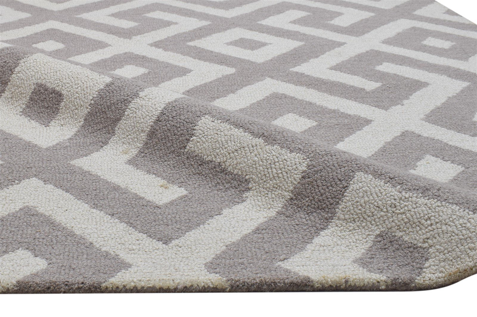 Wool Beige Rug 4X6 Modern Hand Tufted Scandinavian Geometric Room Size Carpet 