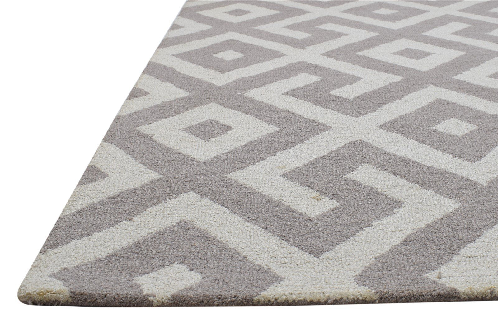 Wool Beige Rug 4X6 Modern Hand Tufted Scandinavian Geometric Room Size Carpet 