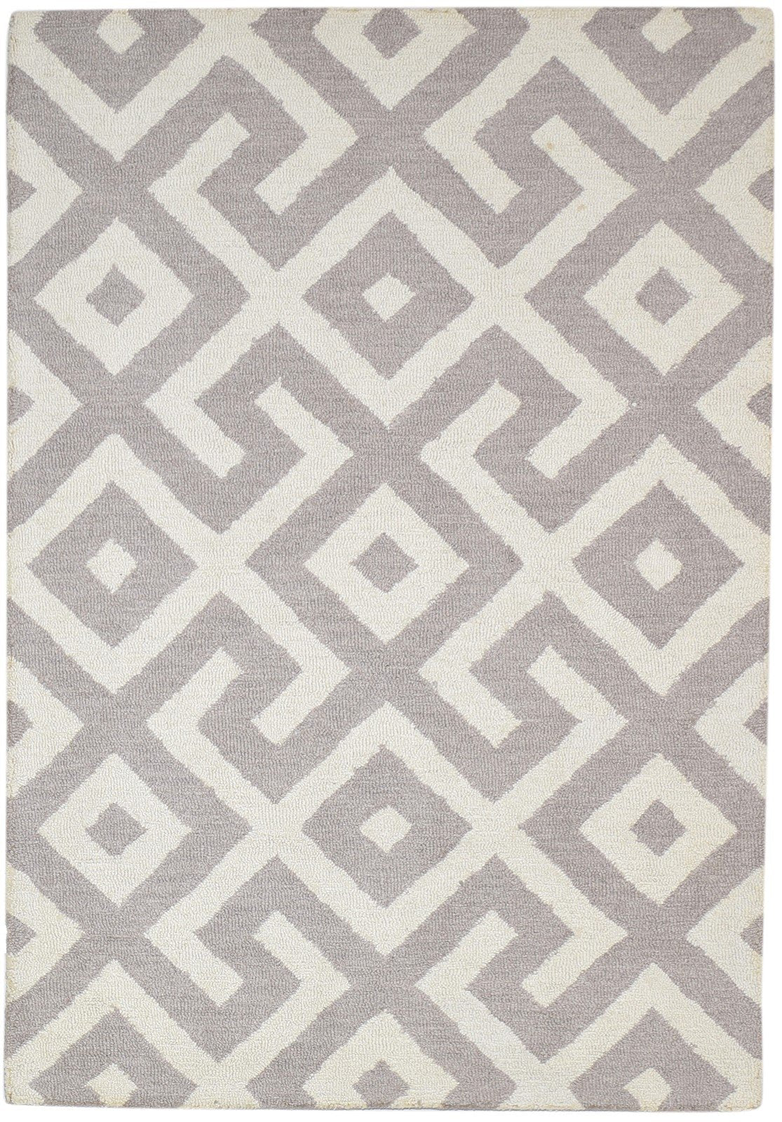 Wool Beige Rug 4X6 Modern Hand Tufted Scandinavian Geometric Room Size Carpet 