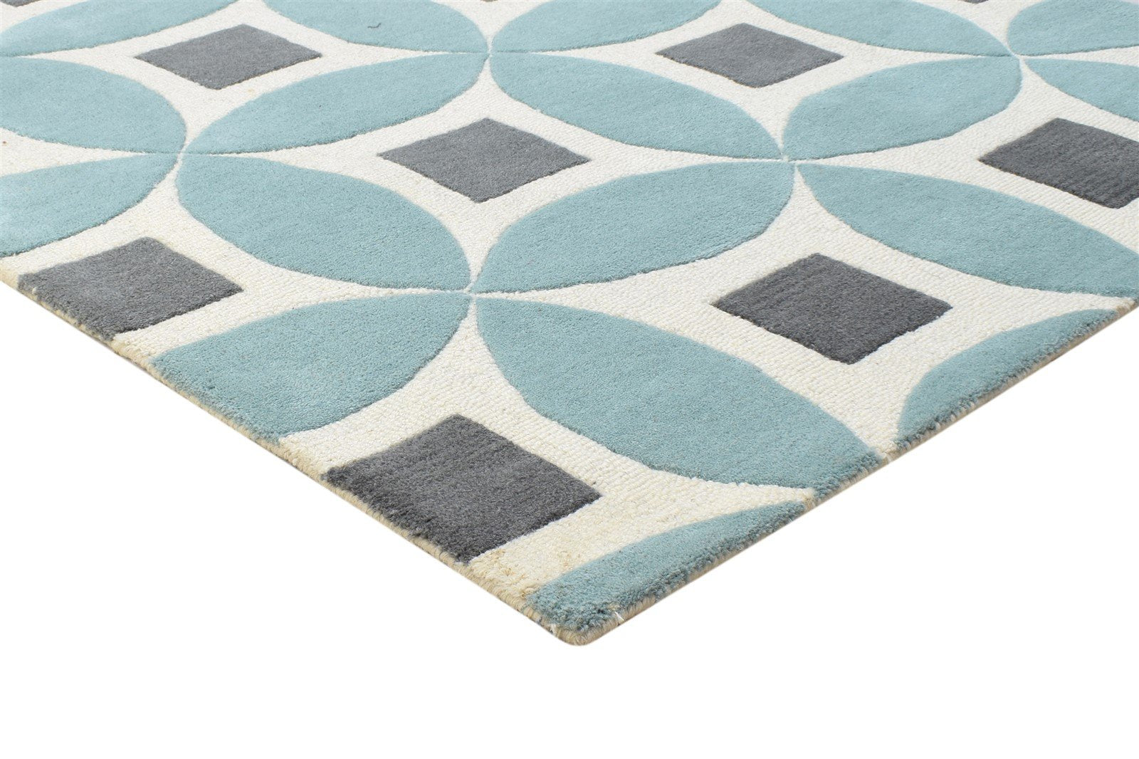 4' X 6' Rug Wool Blue Modern Hand Tufted Moroccan Geometric Room Size Carpet 