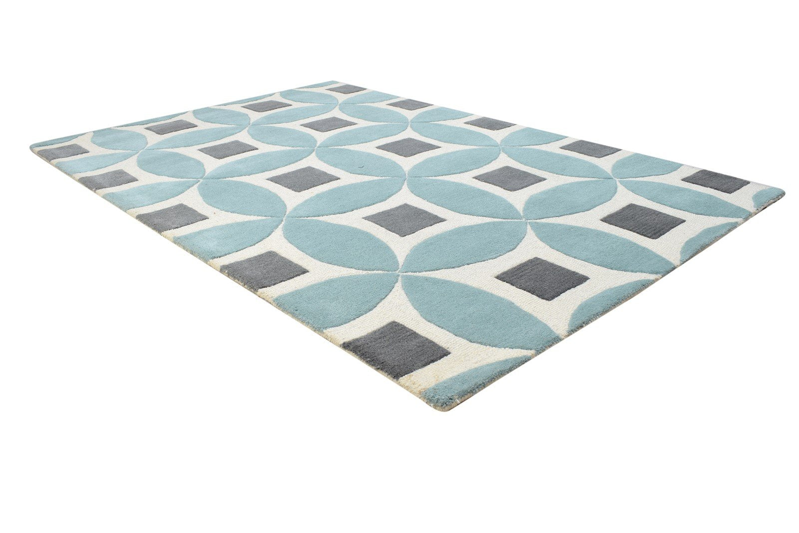 4' X 6' Rug Wool Blue Modern Hand Tufted Moroccan Geometric Room Size Carpet 