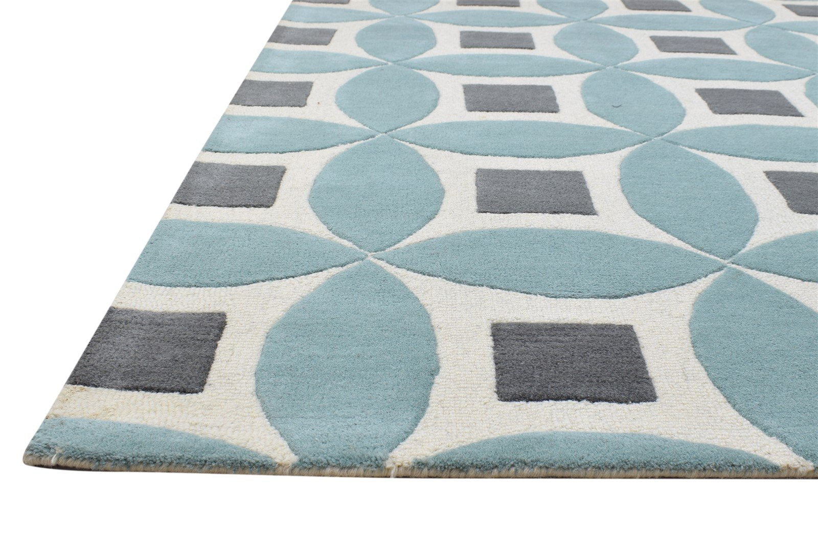 4' X 6' Rug Wool Blue Modern Hand Tufted Moroccan Geometric Room Size Carpet 