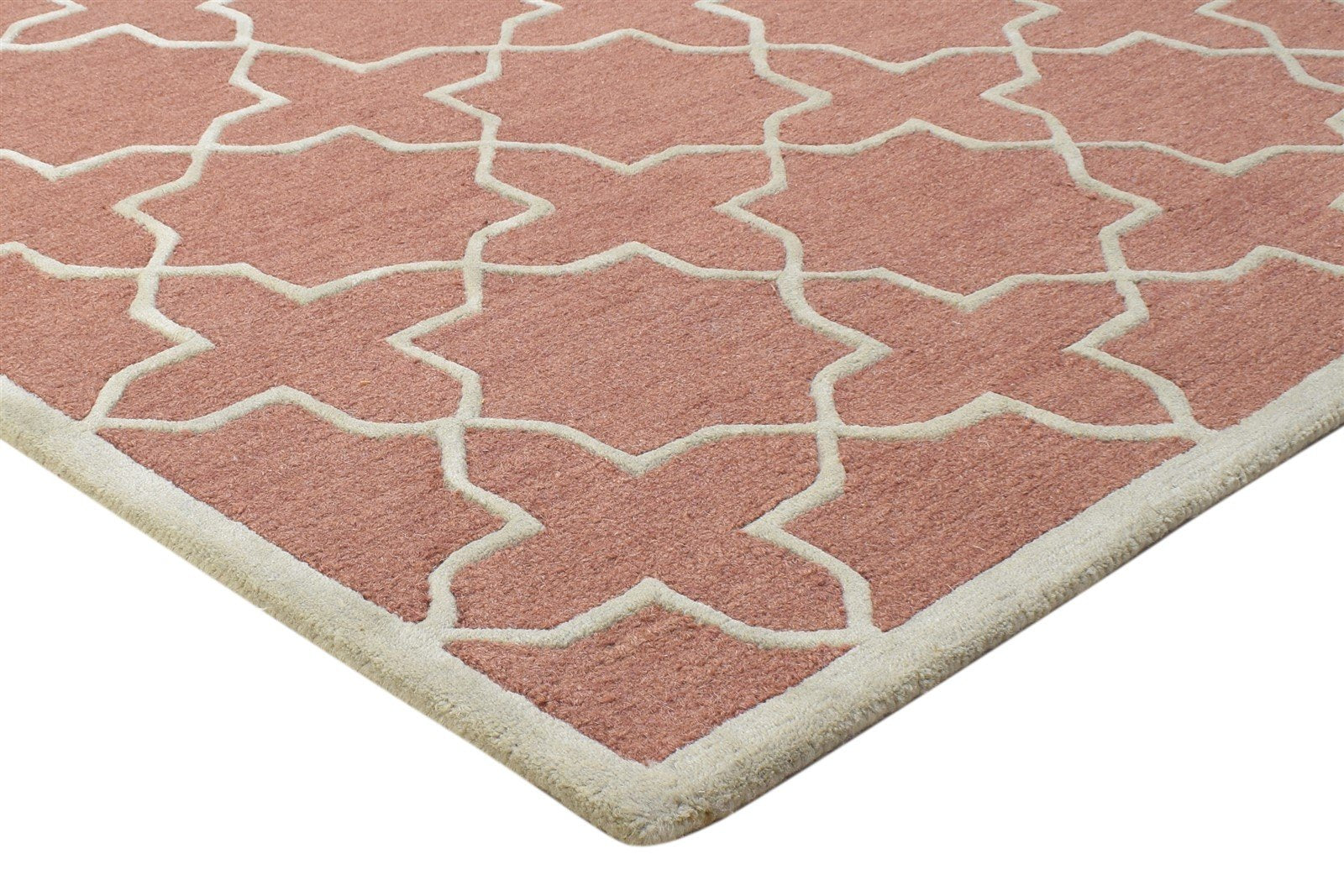 Hand Tufted Rust Wool Rug 4' X 6' Modern Moroccan Geometric Room Size Carpet 