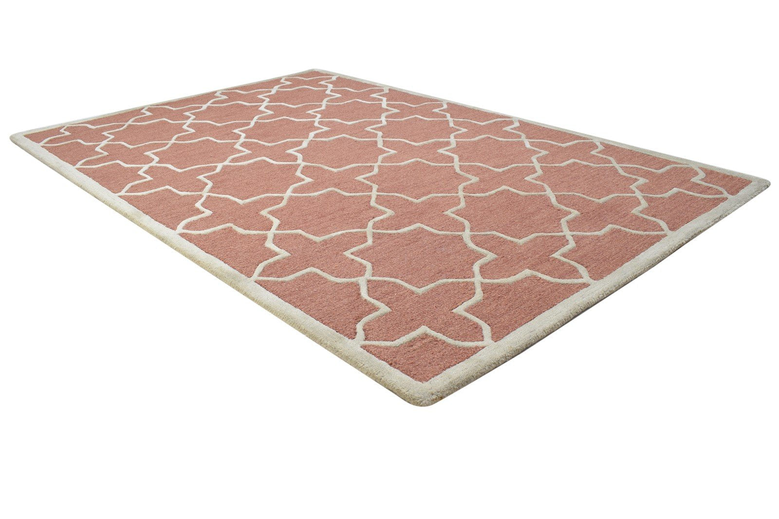 Hand Tufted Rust Wool Rug 4' X 6' Modern Moroccan Geometric Room Size Carpet 