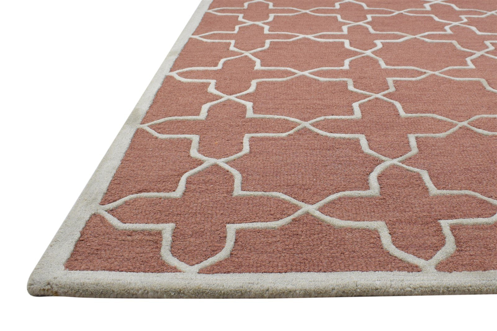 Hand Tufted Rust Wool Rug 4' X 6' Modern Moroccan Geometric Room Size Carpet 