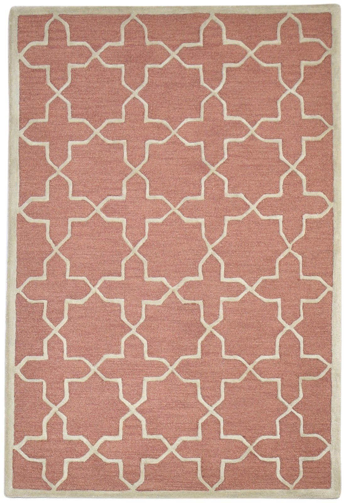 Hand Tufted Rust Wool Rug 4' X 6' Modern Moroccan Geometric Room Size Carpet 