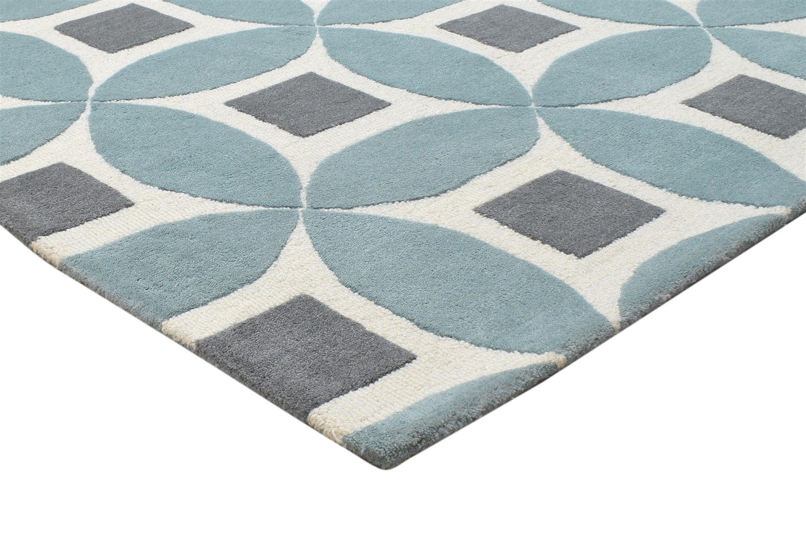 Blue Wool Rug 4' X 6' Modern Hand Tufted Moroccan Geometric Room Size Carpet 