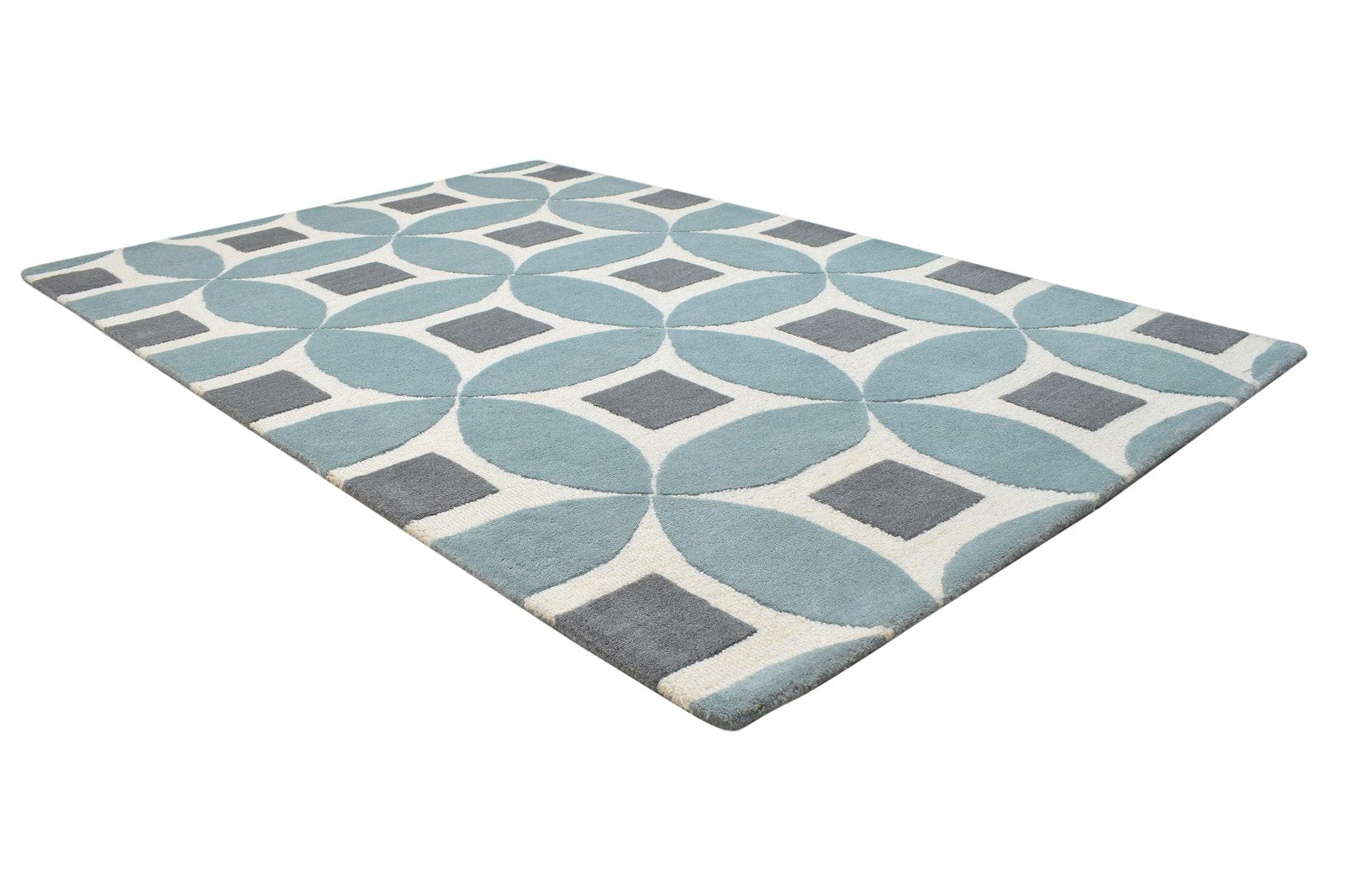 Blue Wool Rug 4' X 6' Modern Hand Tufted Moroccan Geometric Room Size Carpet 