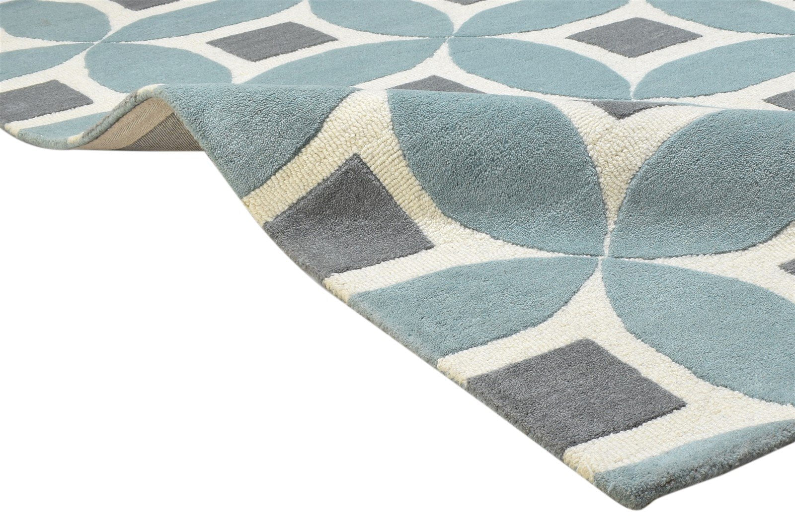 Blue Wool Rug 4' X 6' Modern Hand Tufted Moroccan Geometric Room Size Carpet 