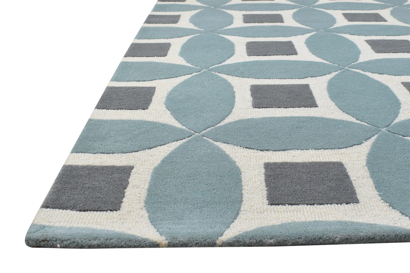 Blue Wool Rug 4' X 6' Modern Hand Tufted Moroccan Geometric Room Size Carpet 