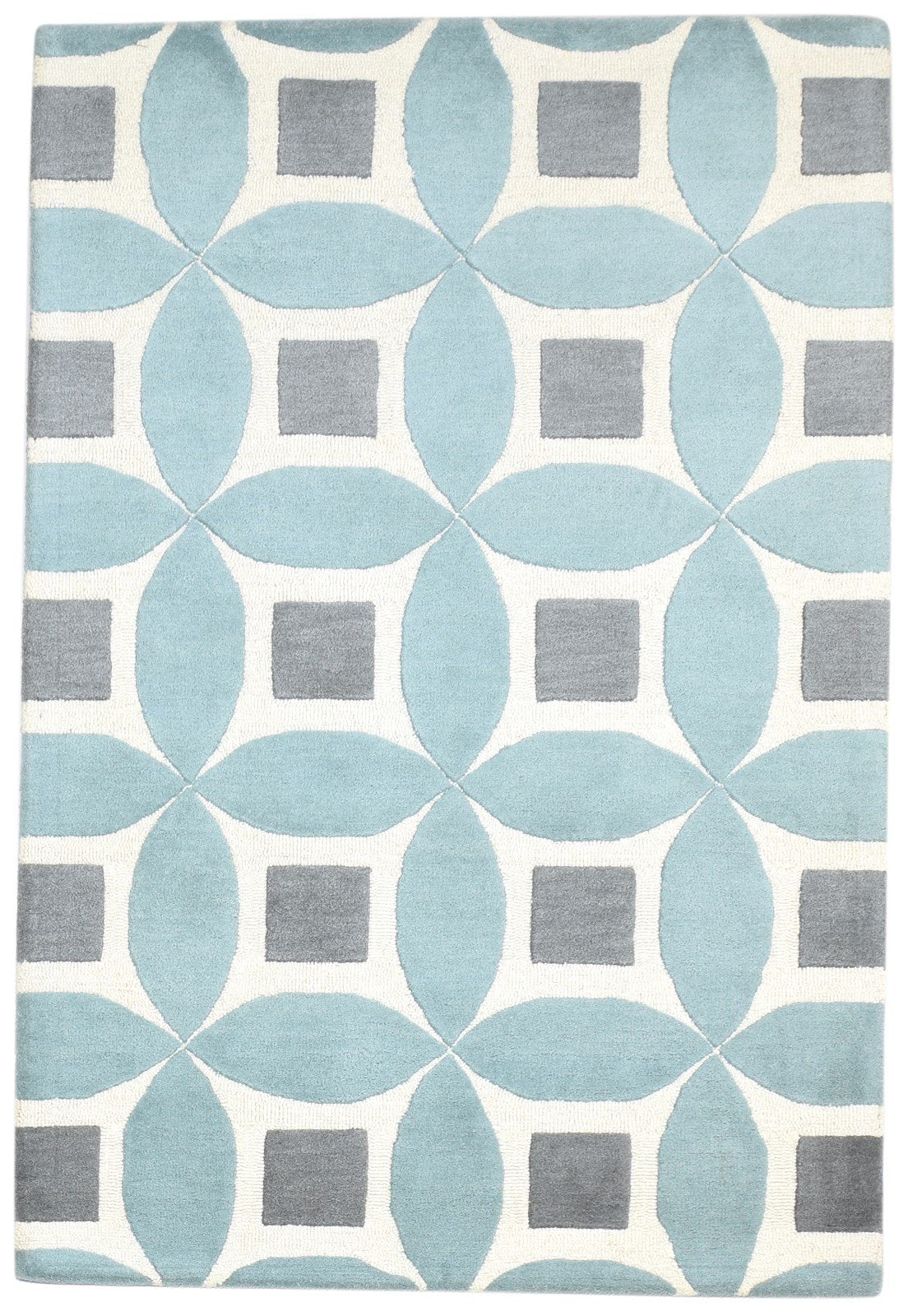 Blue Wool Rug 4' X 6' Modern Hand Tufted Moroccan Geometric Room Size Carpet 