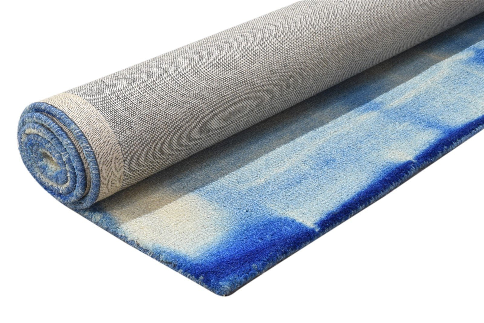 4' X 6' Rug Wool Blue Modern Hand Tufted Shibori Tie Dye Room Size Carpet 