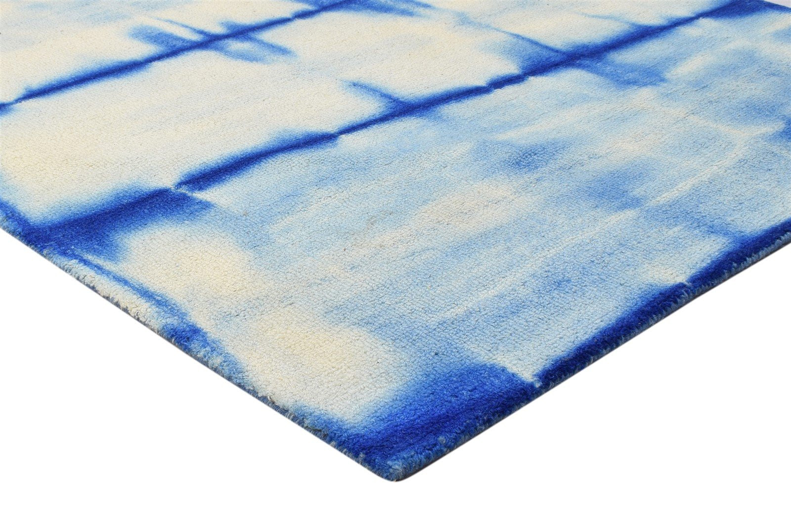 4' X 6' Rug Wool Blue Modern Hand Tufted Shibori Tie Dye Room Size Carpet 